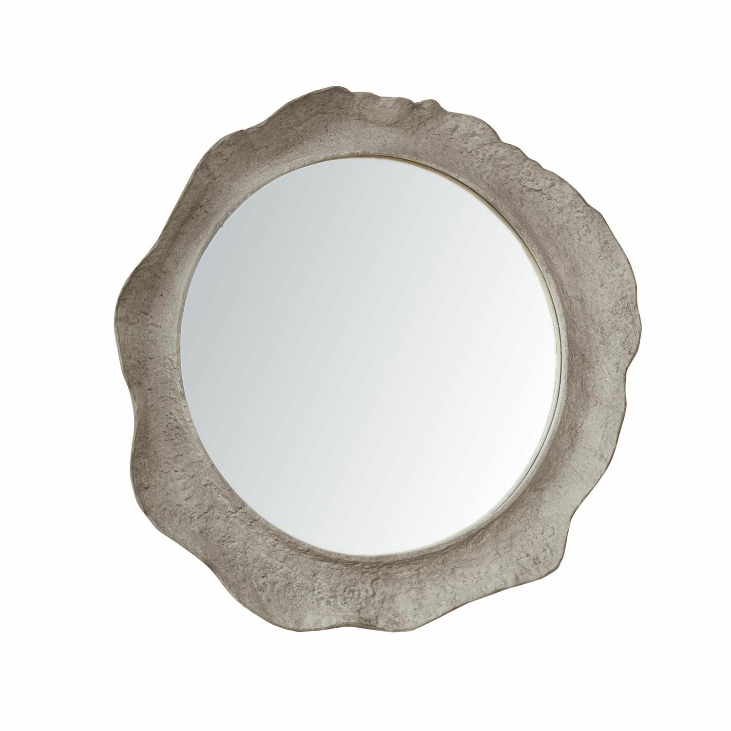 Miroir Orivelle Miroir rond avec cadre en béton gris à bord irrégulier, miroir mural décoratif moderne