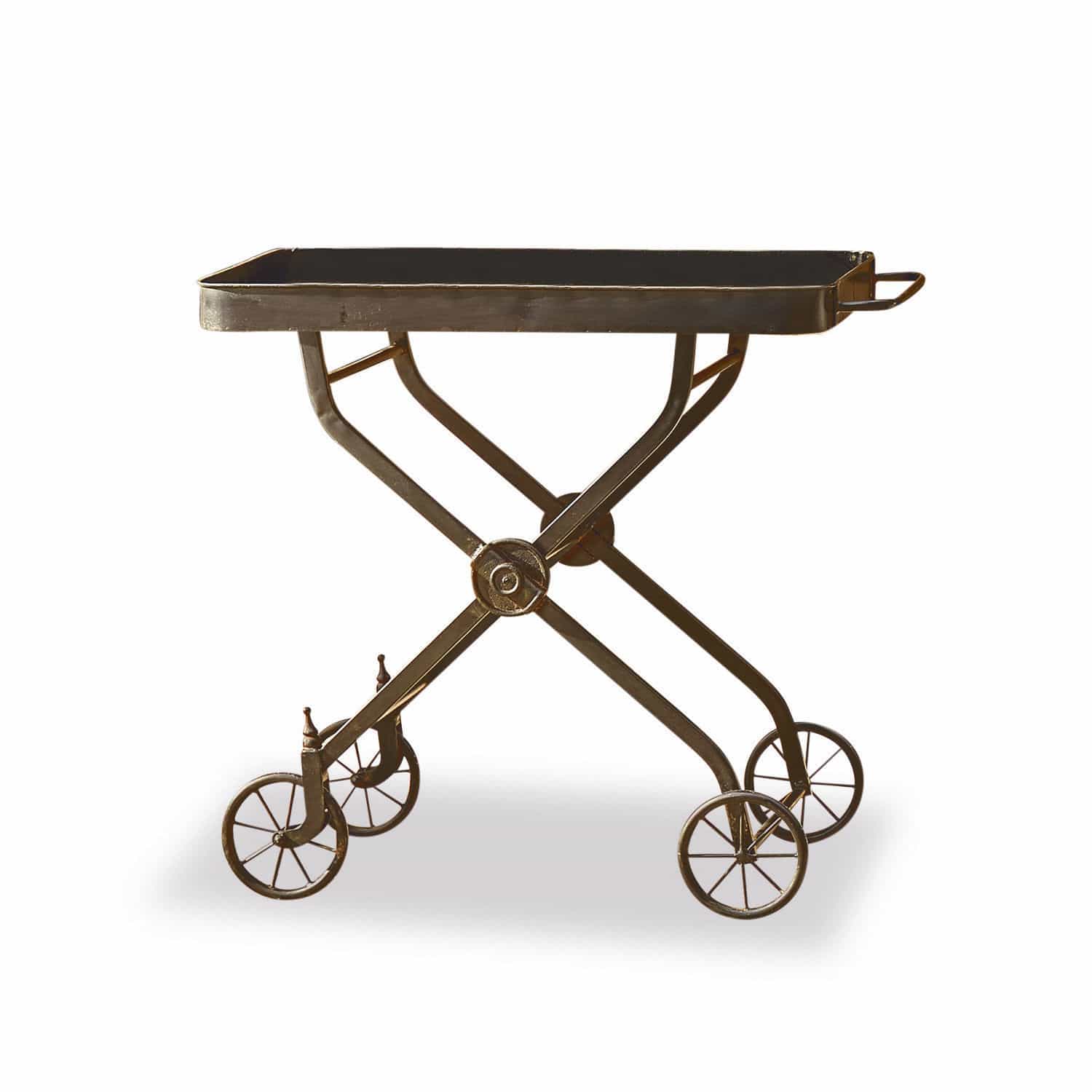 Desserte Norfolk Table roulante en métal brun foncé, parfaite pour salon ou jardin, style industriel vintage