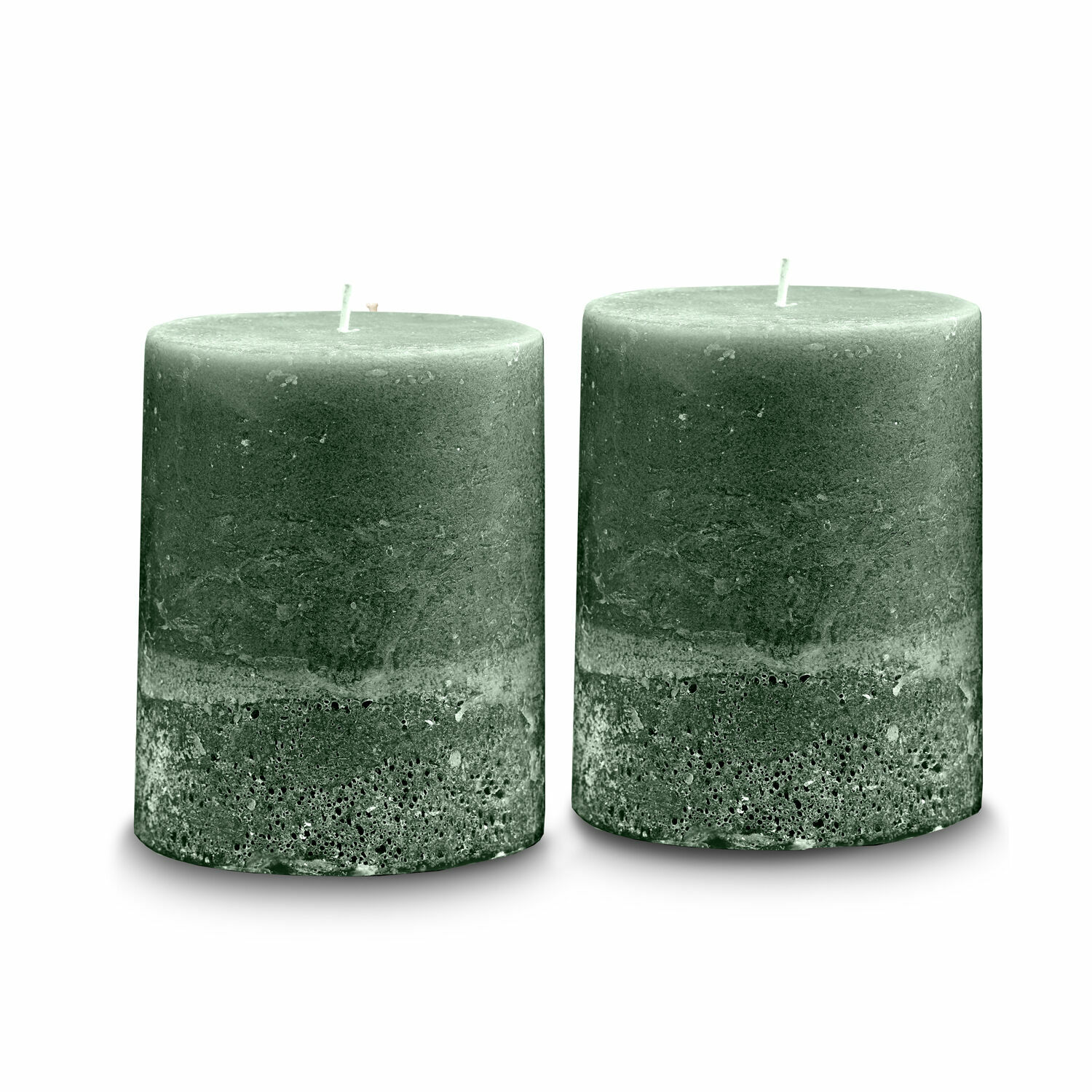 groen Set van 2 groene Oviedo kaarsen met rustieke textuur voor sfeervolle decoratie