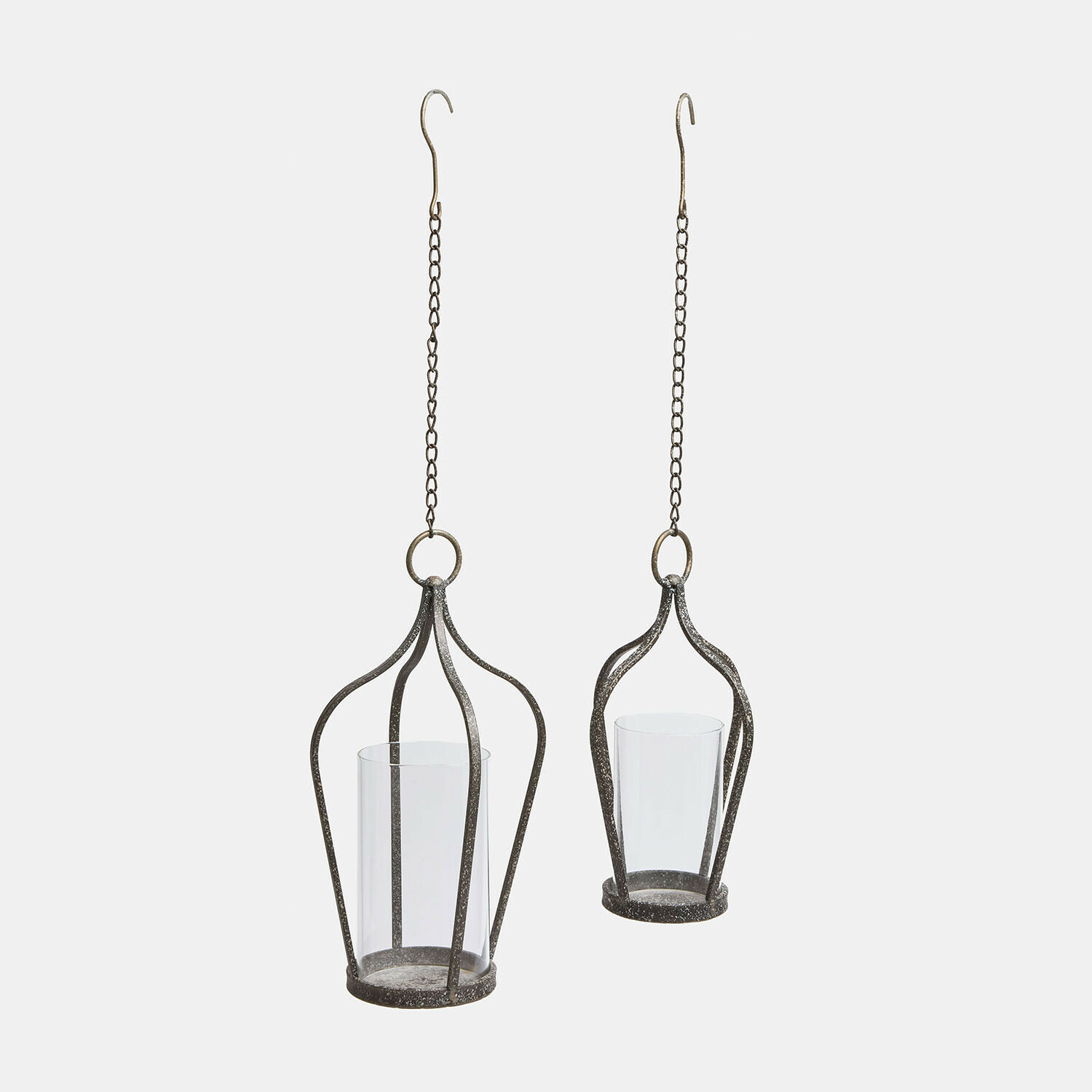 Hanglantaarn set van 2 Mikella Hangende metalen lantaarn in zwart met helder glas en witte kaars voor interieurdecoratie