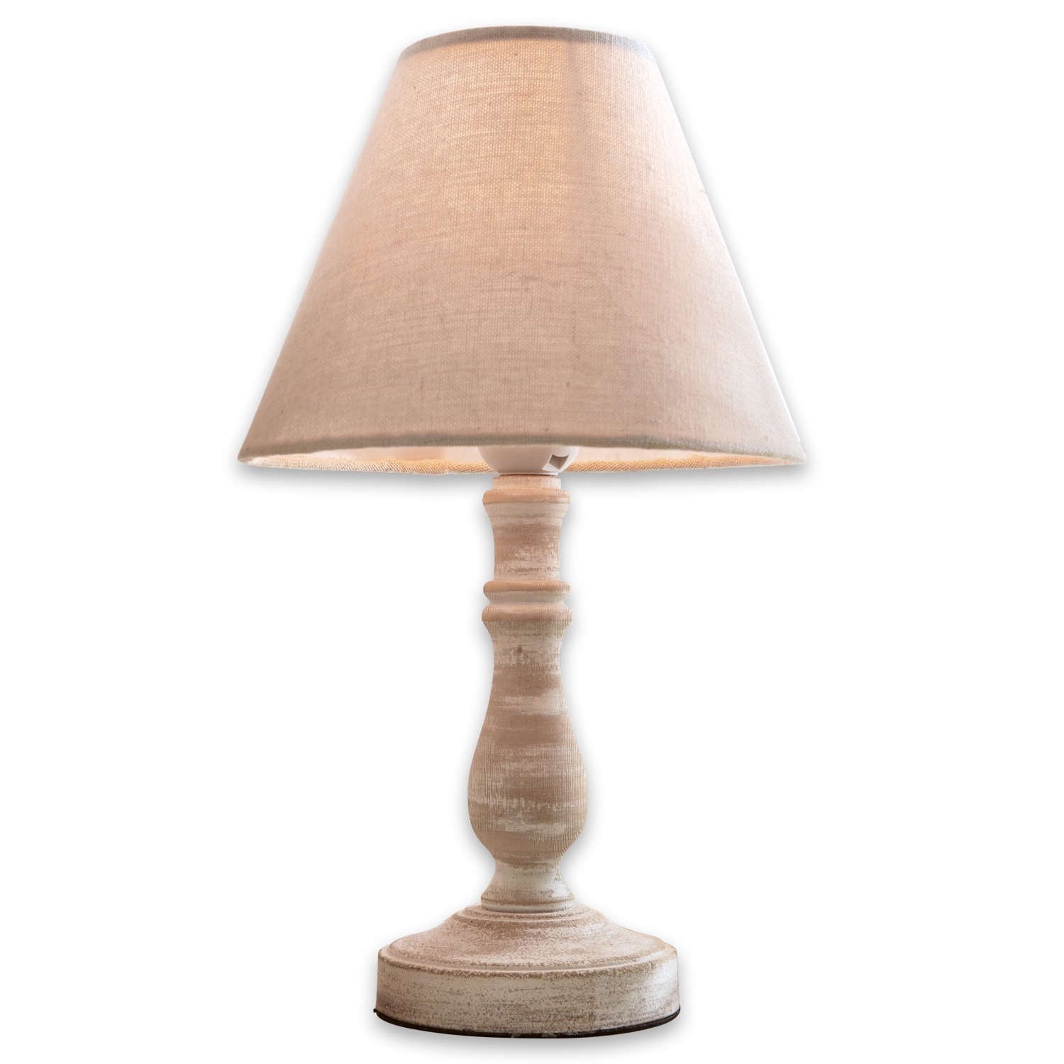 Tafellamp Kayenta Beige tafellamp met stoffen kap en houten voet in vintage stijl voor woondecoratie
