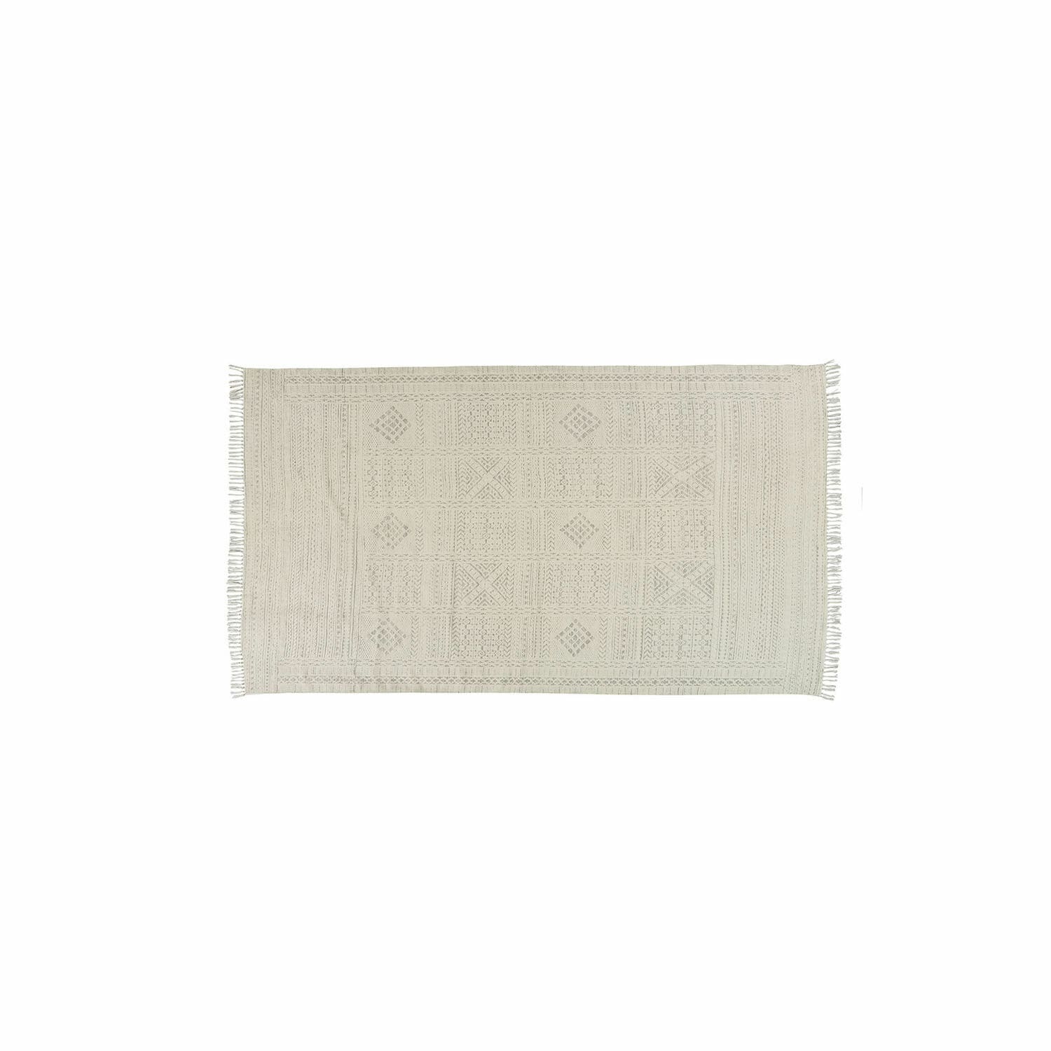 Tapis d'extérieur Savagnac Tapis beige en coton avec motif géométrique et franges, décoratif et doux pour salon