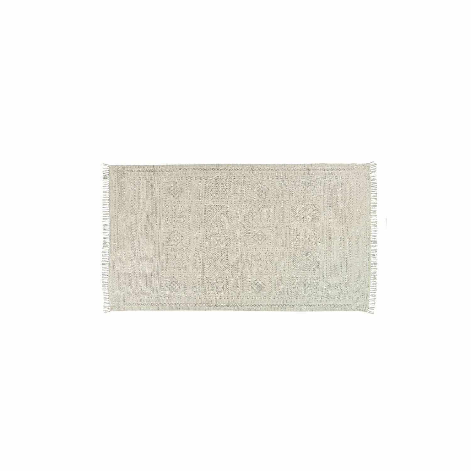 Vloerkleed voor buiten Savagnac Beige katoenen vloerkleed met geometrisch patroon en franjes, decoratief en zacht voor woonkamer