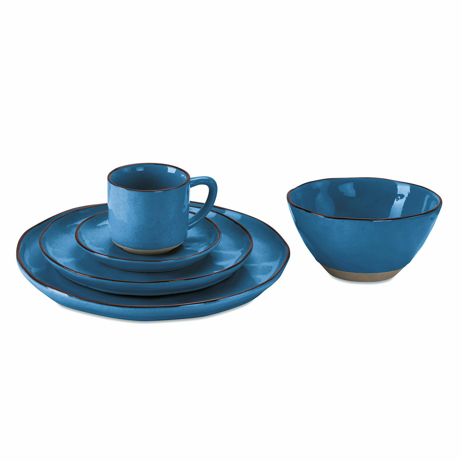 blauw Blauw keramisch servies Biarritz met borden en kopje, duurzaam servies set