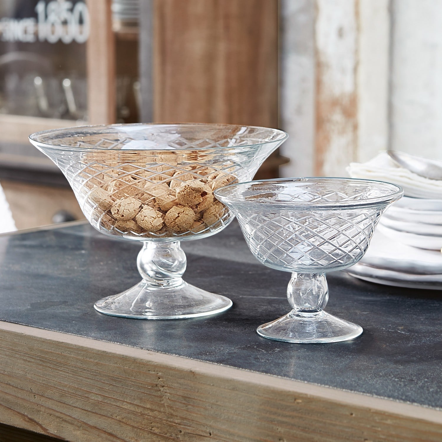 Lot de 2 coupes Kadence Coupes en verre transparent avec motif décoratif, parfaites pour rangement et décoration élégante