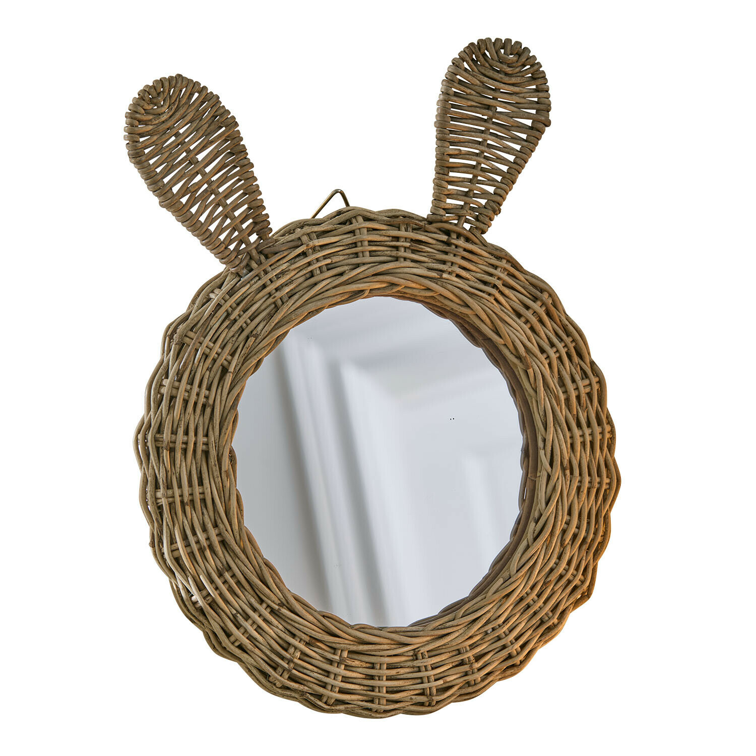 Spiegel Papillonette Ronde rieten spiegel met konijnenoren, natuurlijke bruine kleur, wanddecoratie voor kinderkamer