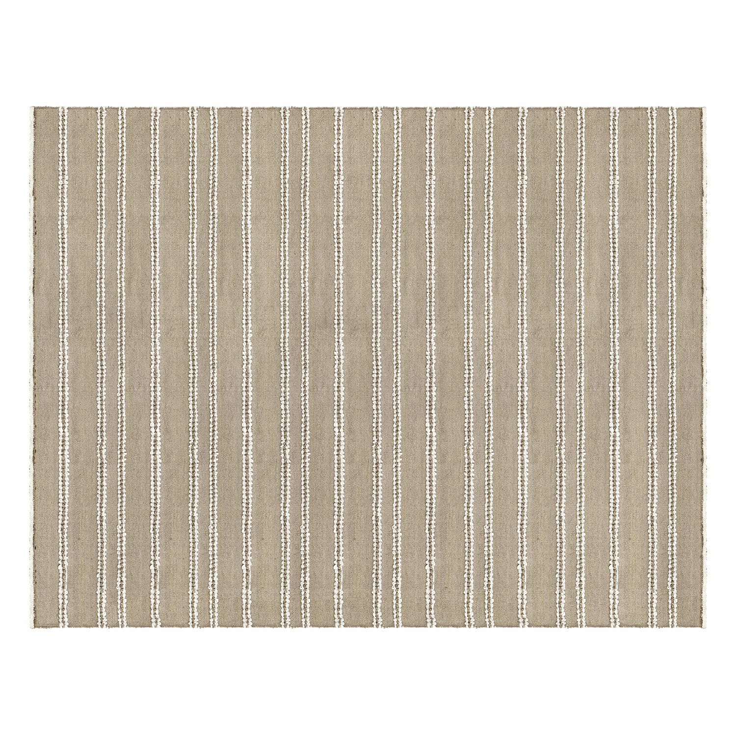 Beige vloerkleed met witte verticale strepen van natuurlijk materiaal, stijlvolle woondecoratie