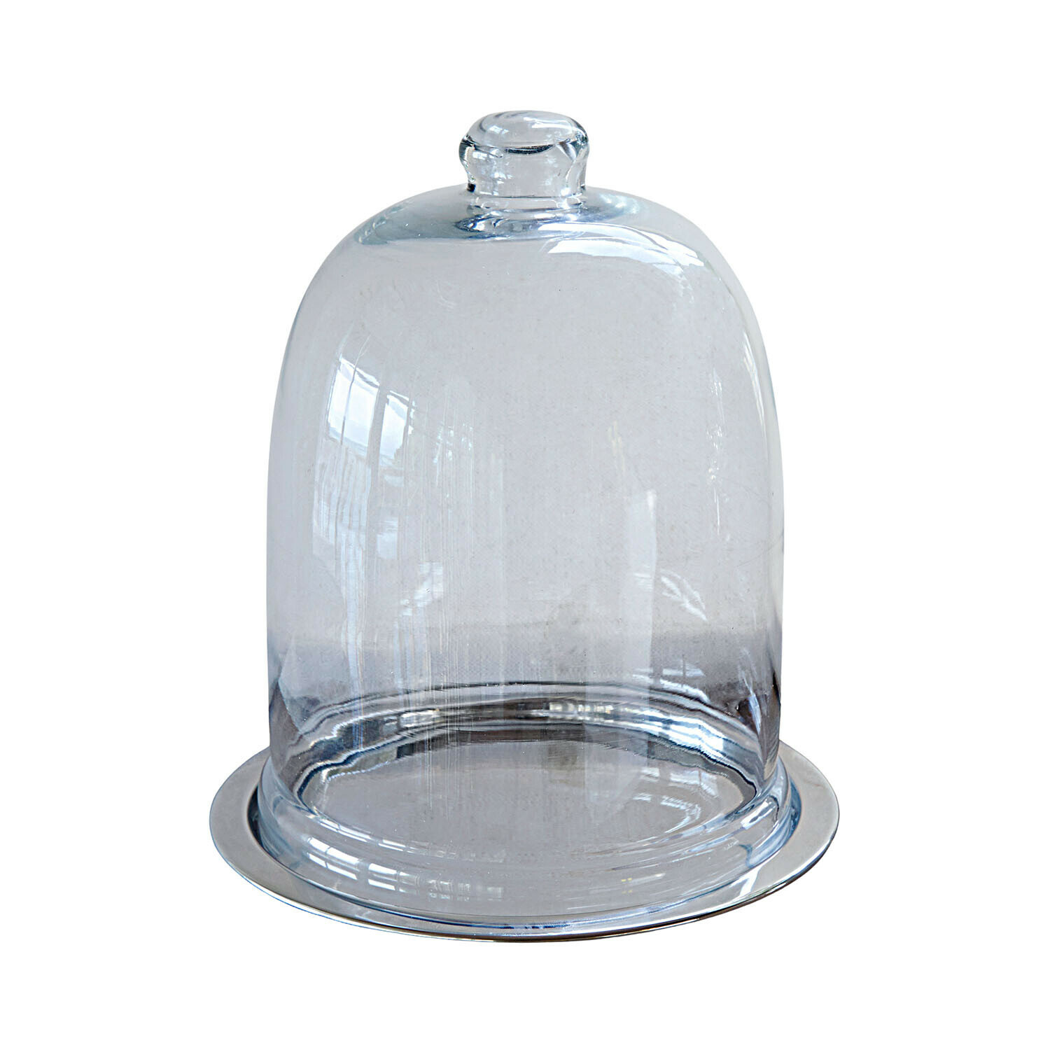 Cloche en verre avec plateau Chardonne Cloche en verre transparent avec plateau en acier inoxydable pour conserver et présenter les aliments