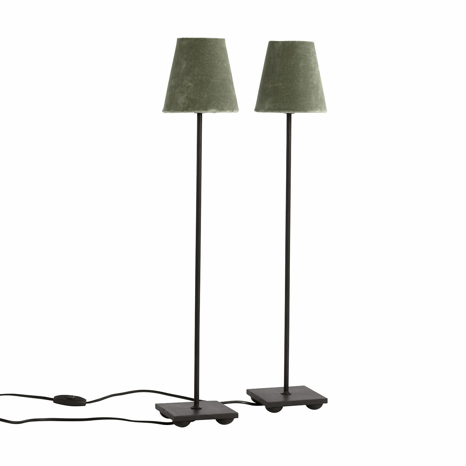 kaki/zwart Set van twee Filia tafellampen met zwarte voet en kaki stoffen kap, moderne verlichting