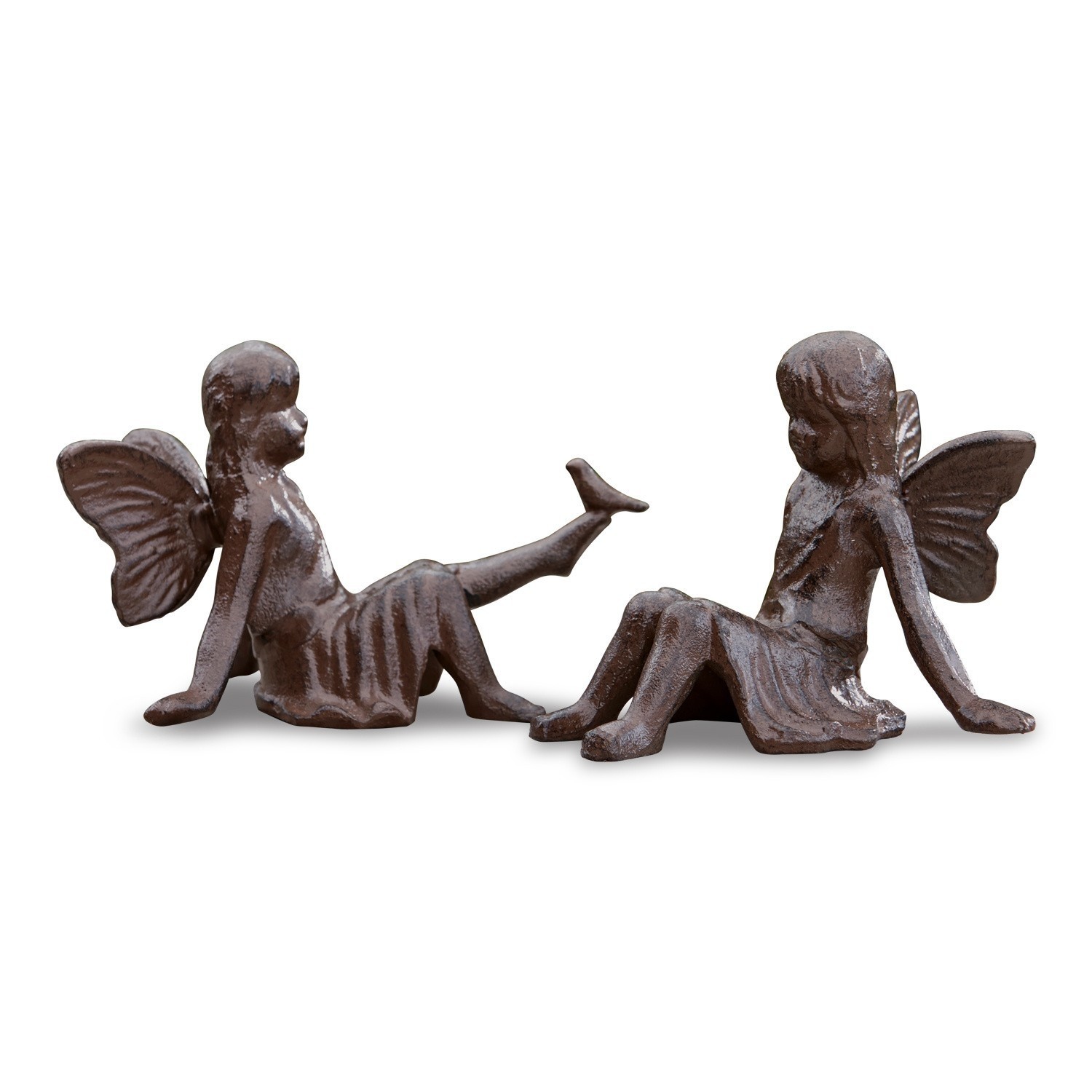 Lot de 2 figurines décoratives Papille Deux figurines de fées en métal brun assises, décoration de jardin élégante
