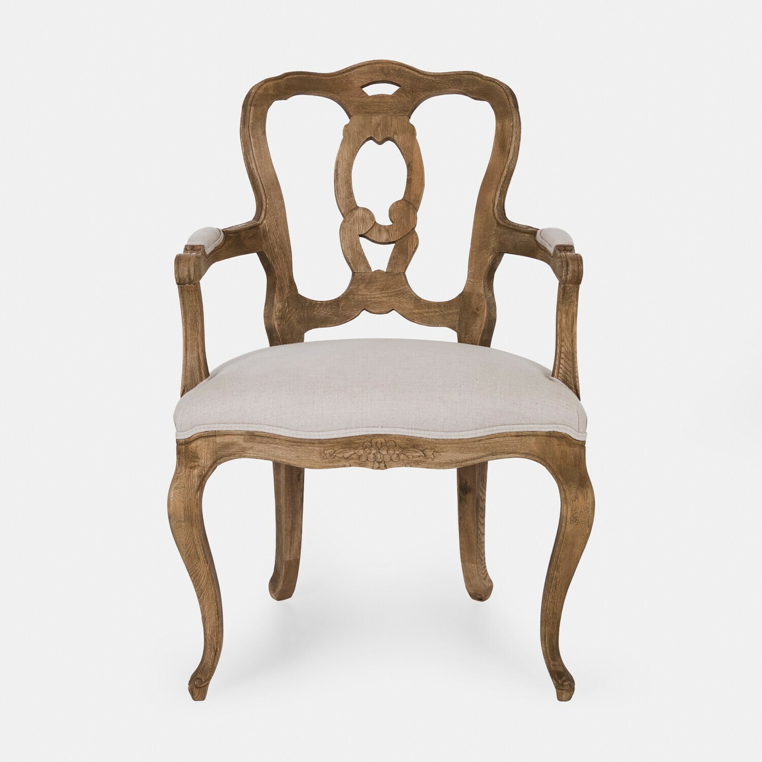 Stoel Ladorée Klassieke stoel van licht hout met beige bekleding, elegante meubel voor woonkamer