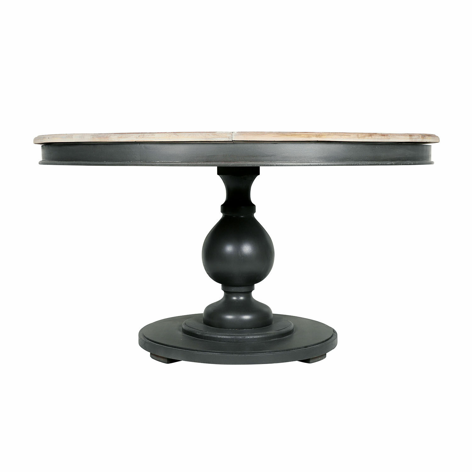 Tafel Shrewsbury Ronde tafel met licht houten blad en zwarte metalen voet voor eetkamer