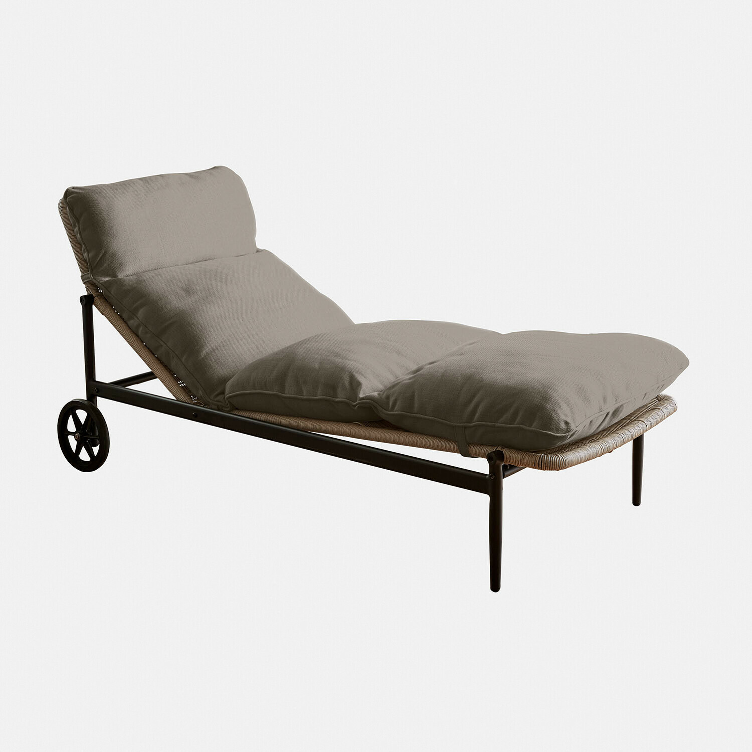 Chaise longue Langforda en métal brun avec coussins gris, mobilier de jardin confortable