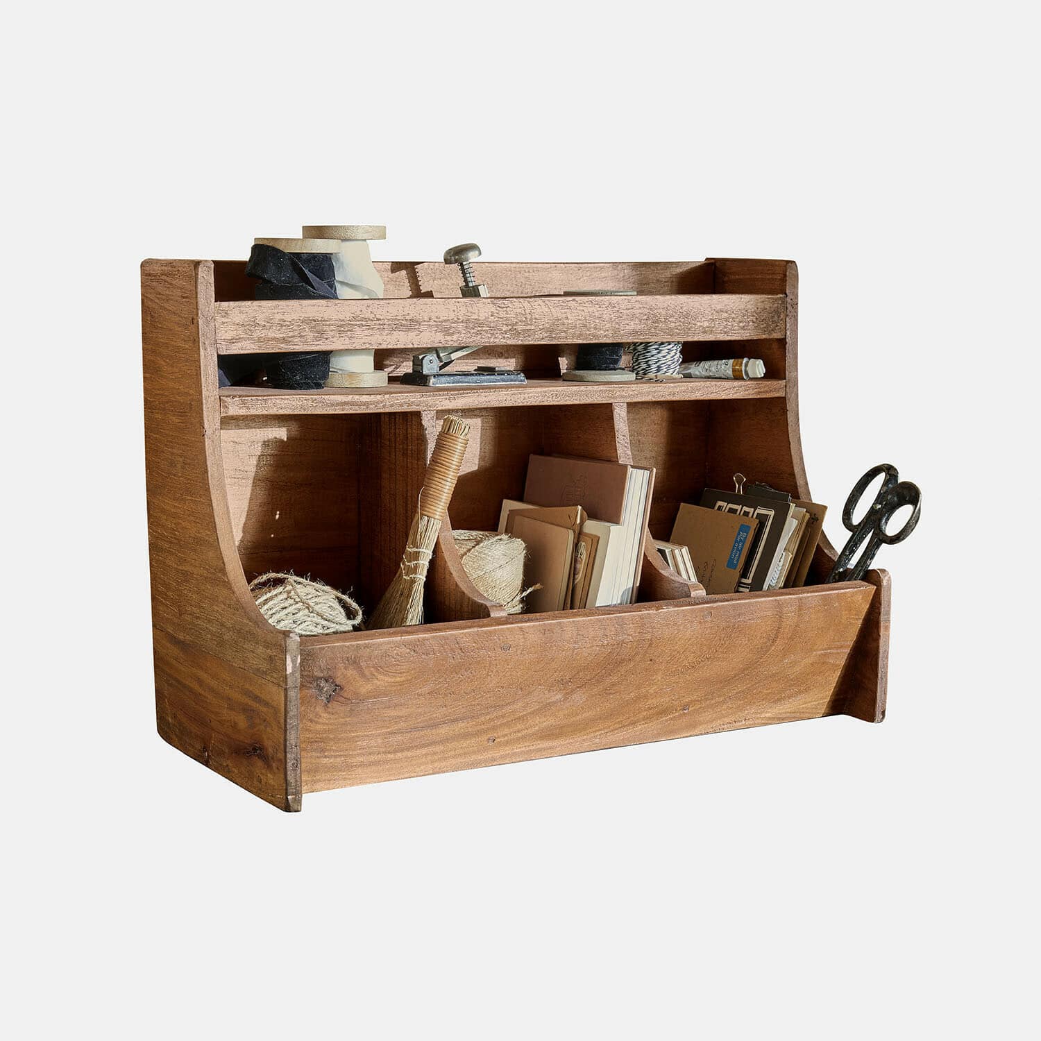 Wandorganizer Fenwicke Houten bureau-organizer in natuurlijke kleur met vakken voor gereedschap en kantoorbenodigdheden