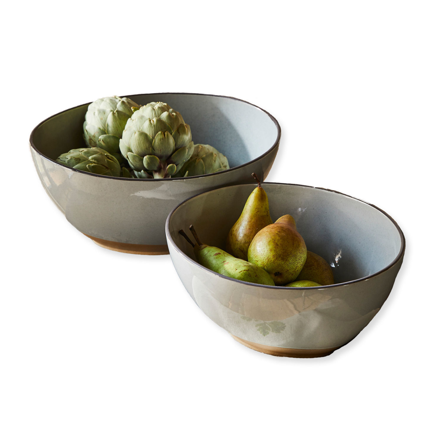 Saladekom set van 2 Biarré Set van twee grijze keramische kommen met fruit en artisjokken voor de keuken