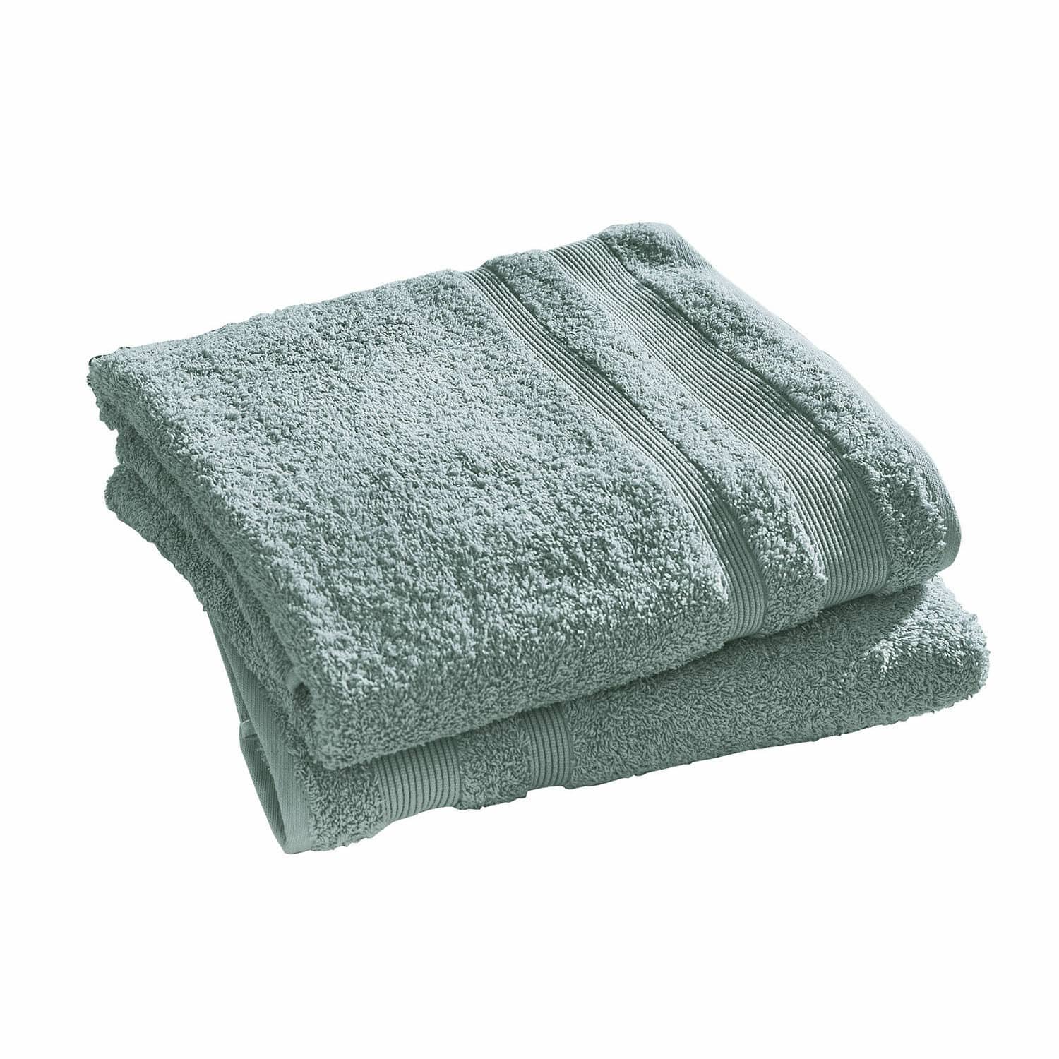 Douchelaken set van 2 Bourogne Zachte lichtgrijze katoenen handdoek met decoratieve strepen, perfect voor de badkamer