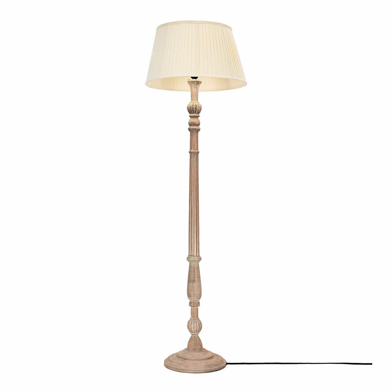 Lampadaire Morten Lampadaire en bois avec abat-jour crème, design classique pour salon élégant