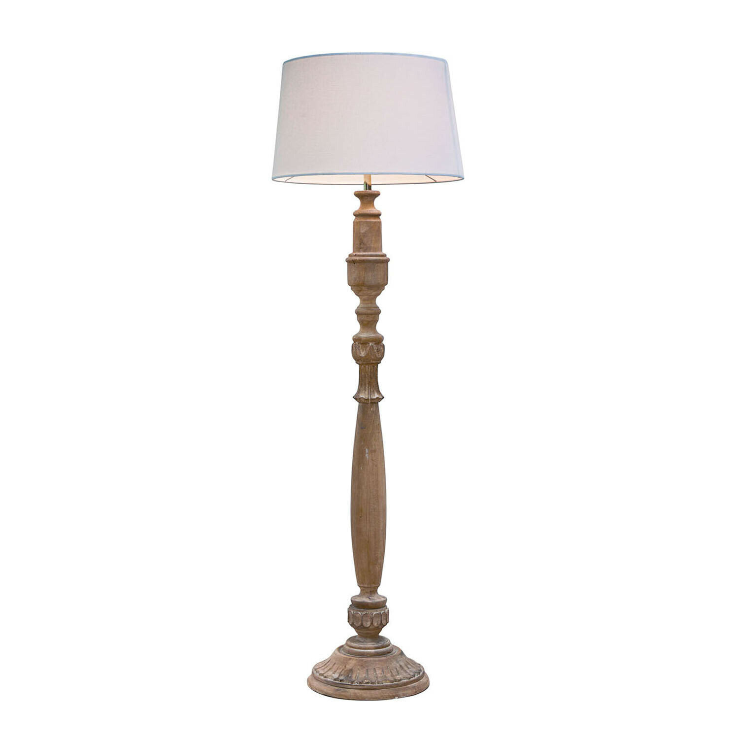 Lampadaire Wynleigh Lampadaire en bois avec abat-jour blanc, design classique pour salon, lampe décorative élégante