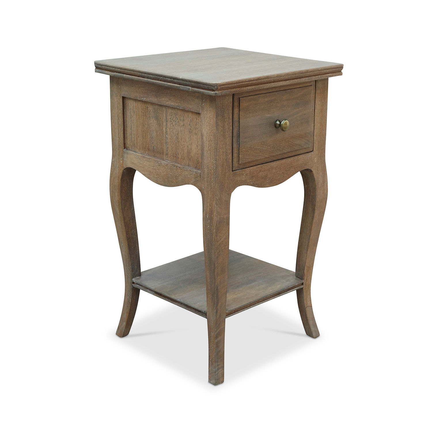 Table de chevet Bais Table d'appoint en bois brun naturel avec tiroir et étagère pour salon élégant
