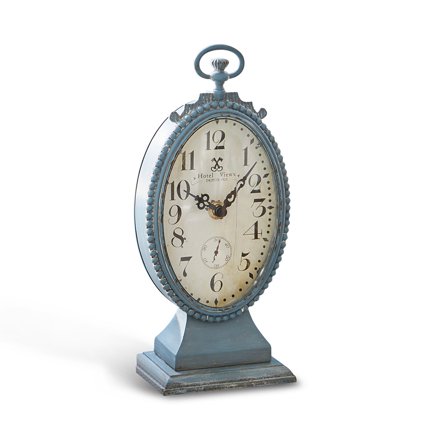 Horloge Michelet Horloge de table ovale en métal bleu avec cadran ancien et chiffres arabes décoratifs