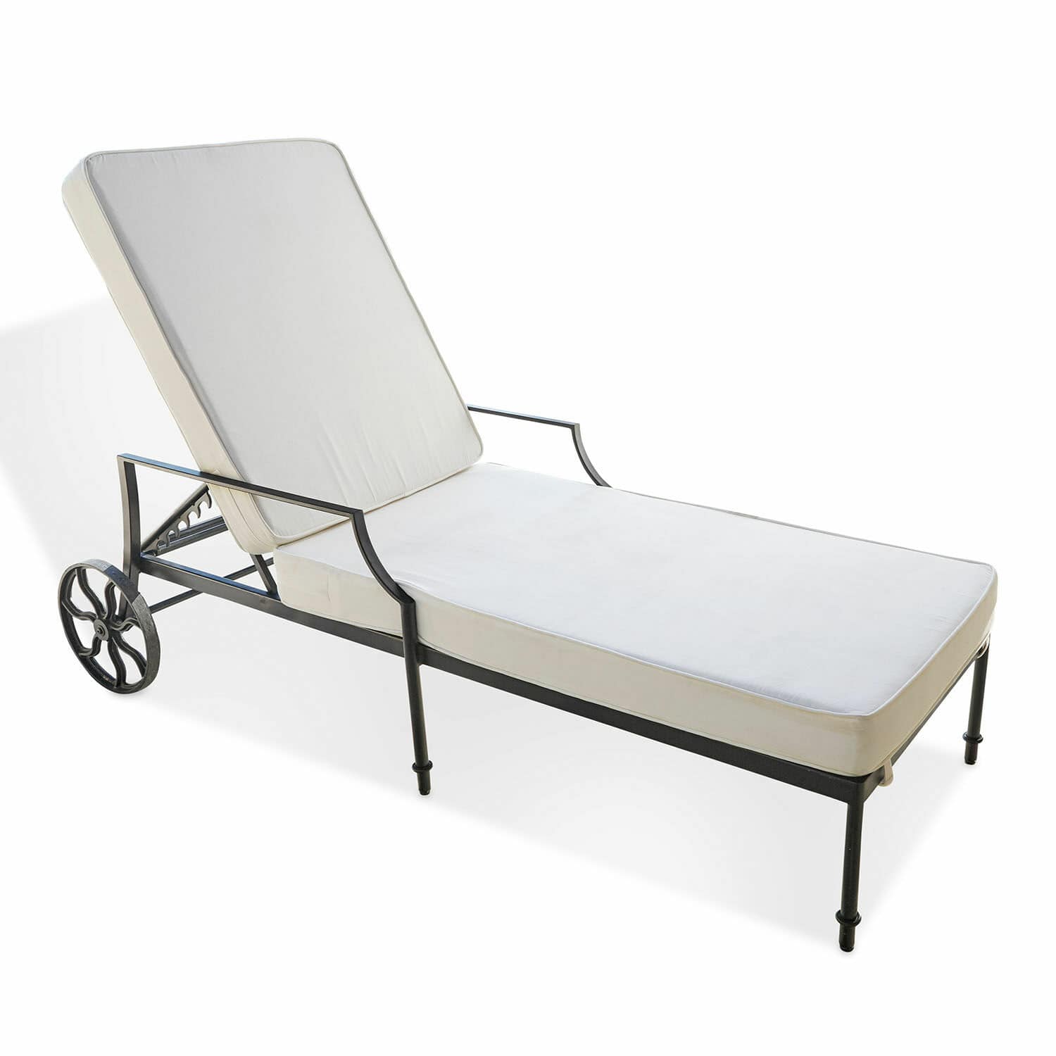 Chaise longue Vienne Chaise longue de jardin en métal avec coussin blanc, parfaite pour la détente en extérieur