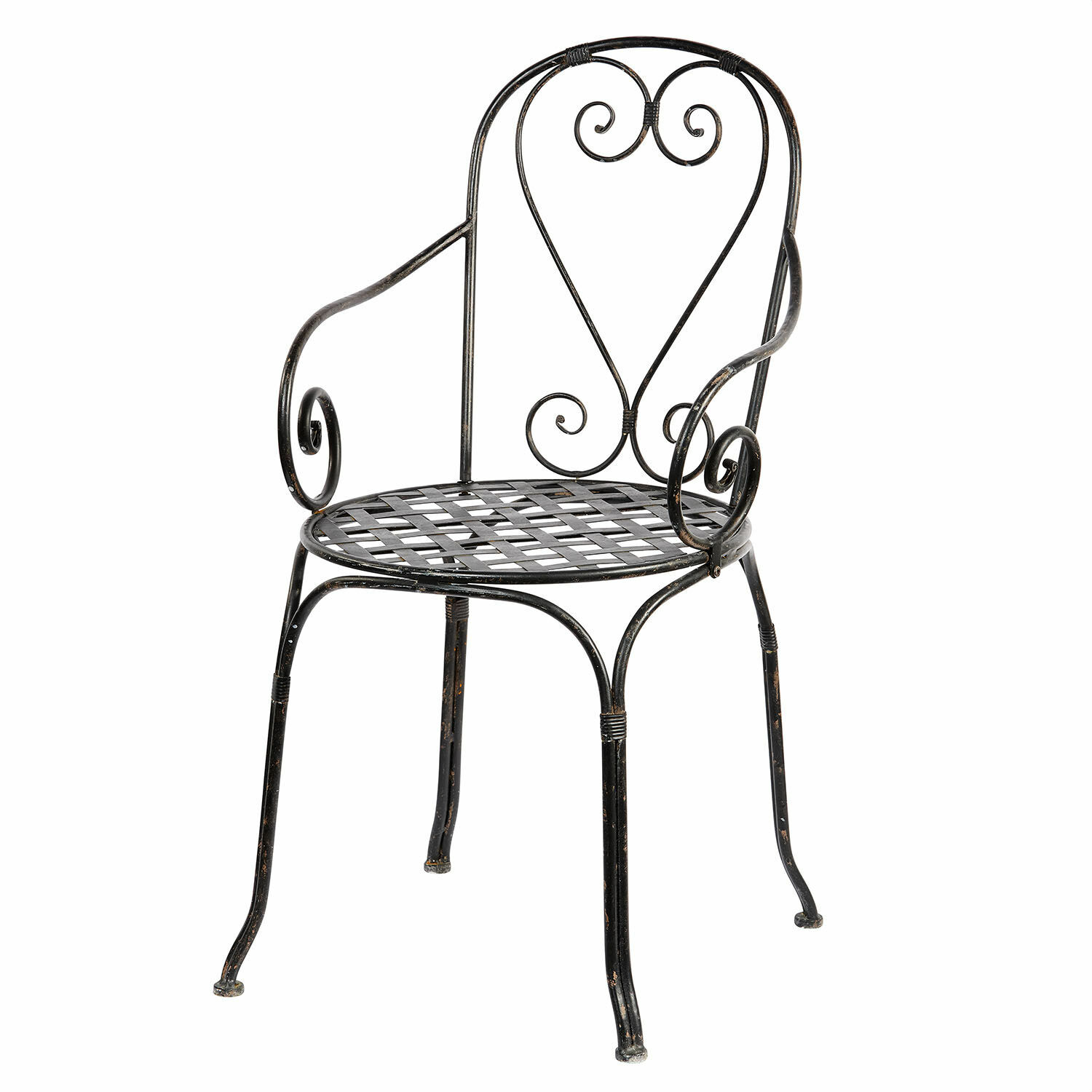 Chaise Aube Fauteuil de jardin en métal noir avec assise ajourée et décorations en spirale, mobilier en métal