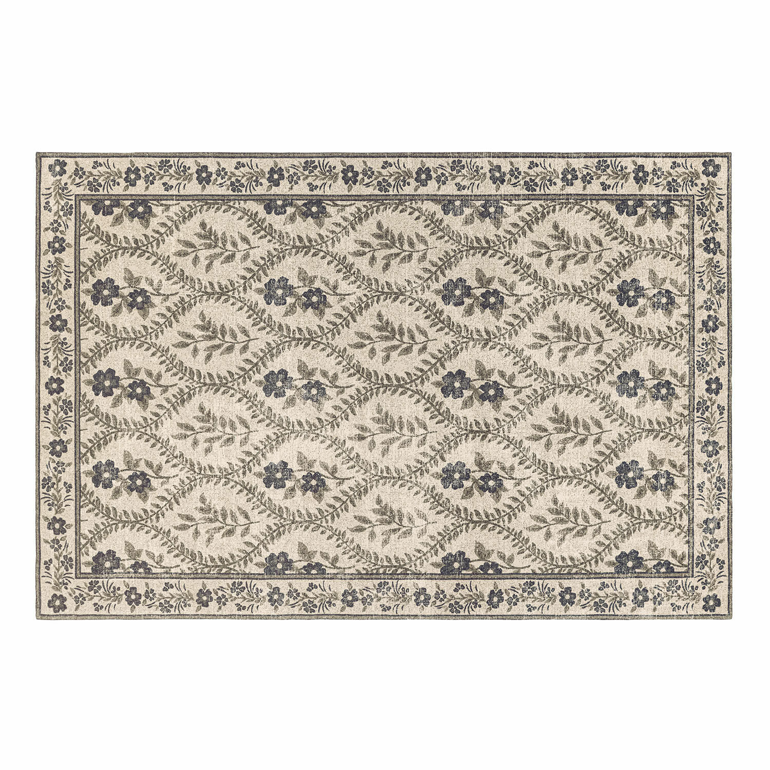 Vloerkleed Vellouris Beige vloerkleed met grijs bloemenpatroon, decoratief en stijlvol voor de woonkamer
