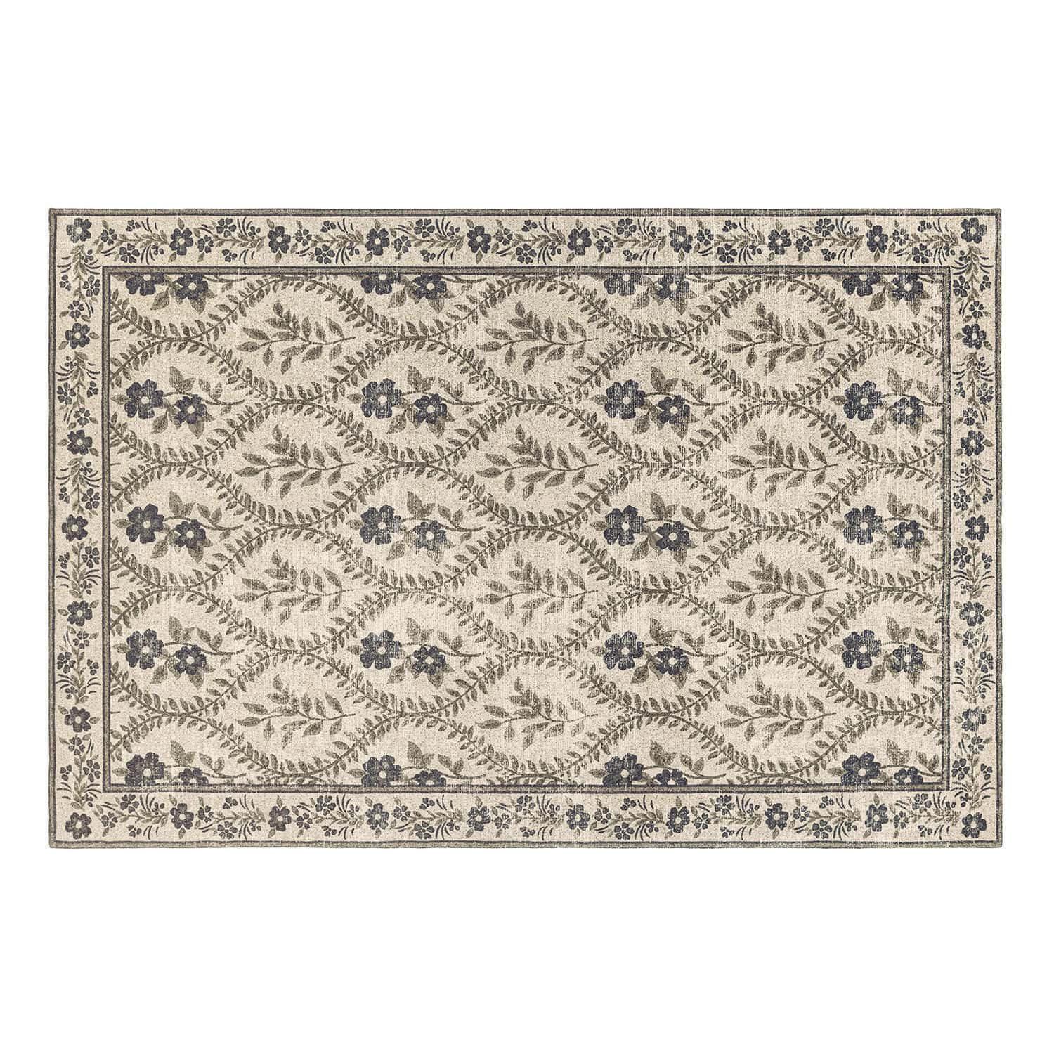Vloerkleed Vellouris Beige vloerkleed met grijs bloemenpatroon, decoratief en stijlvol voor de woonkamer