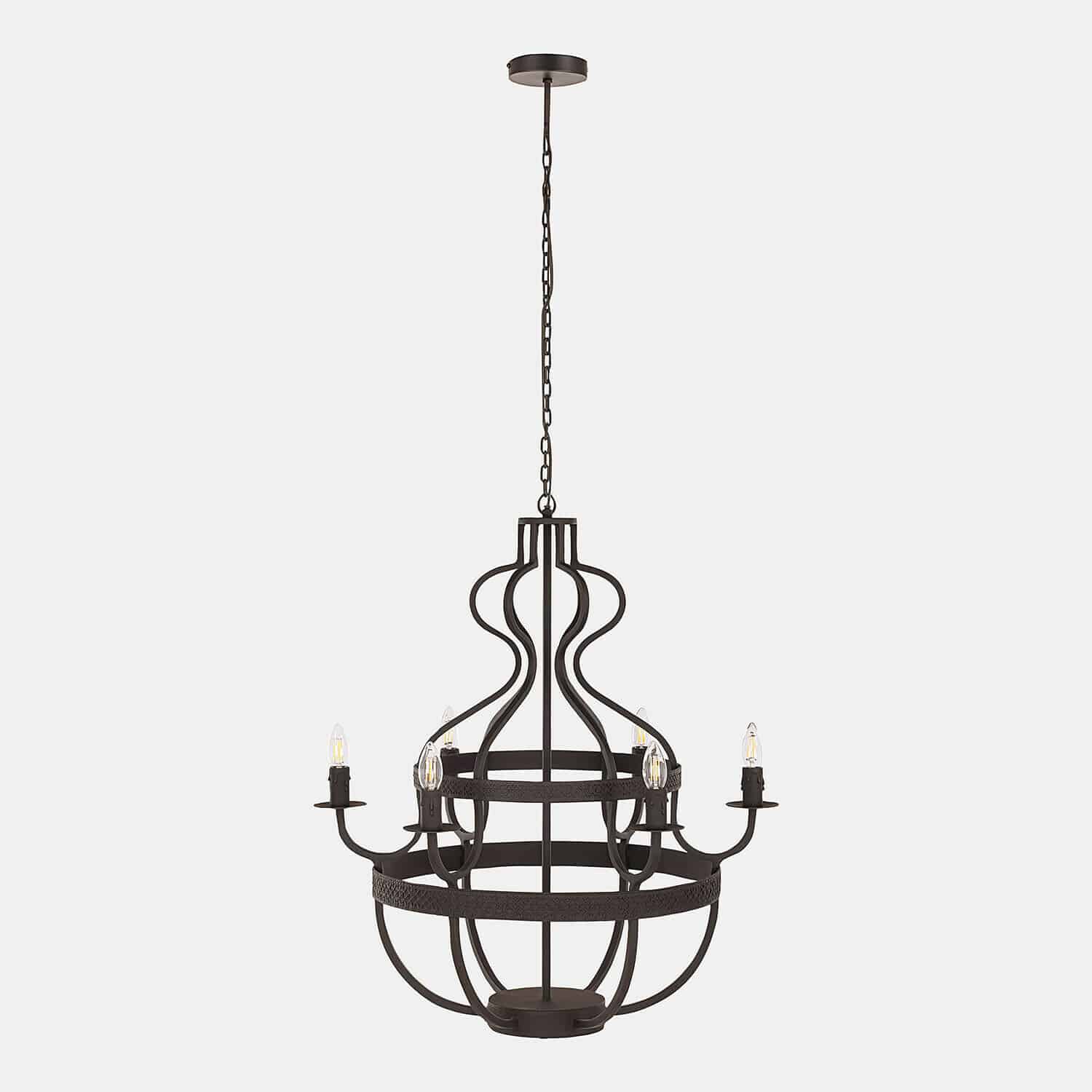 Suspension en métal noir avec six ampoules, style industriel, éclairage pour salon moderne