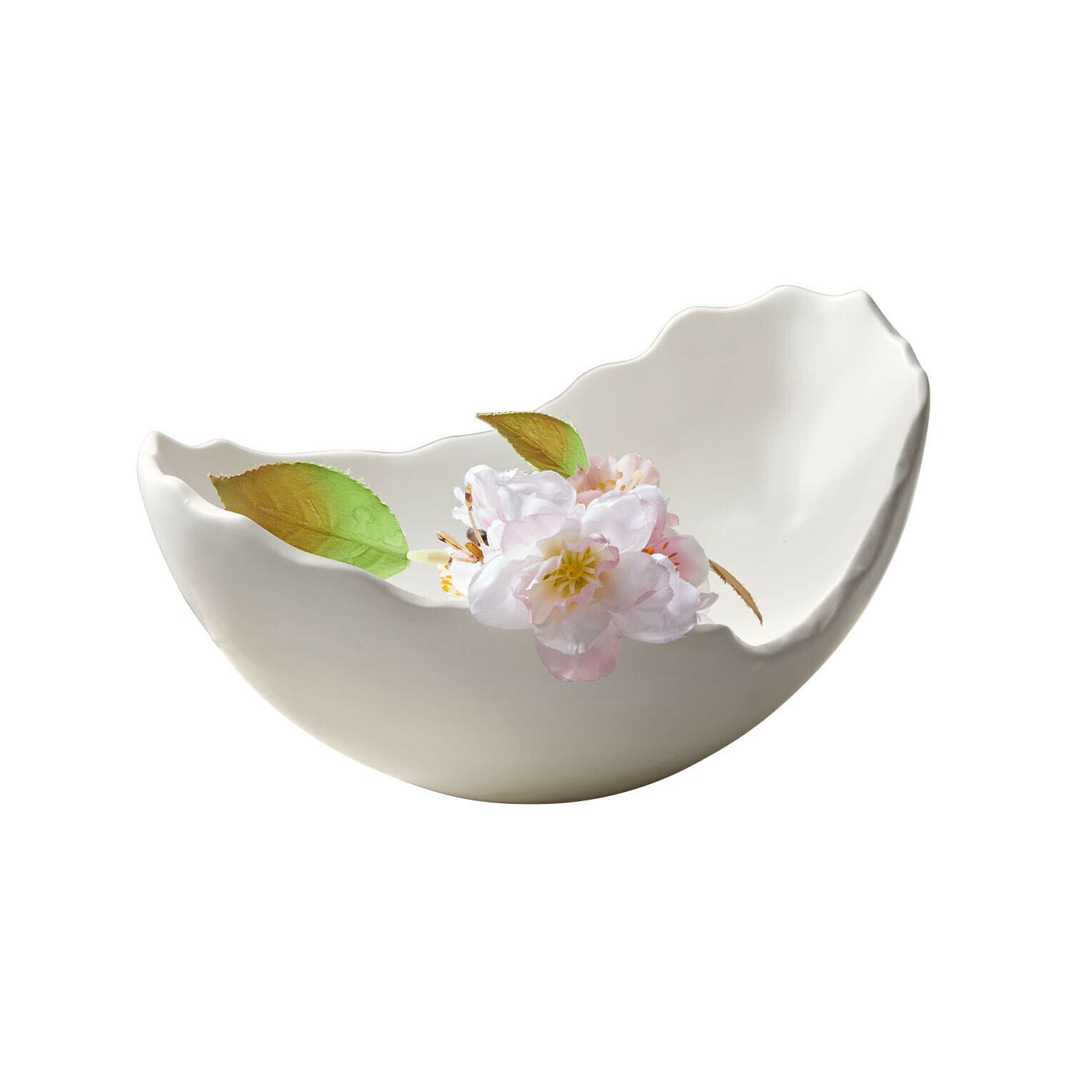 Coupe Aureen Bol en céramique blanche à forme irrégulière avec fleur et feuilles décoratives délicates