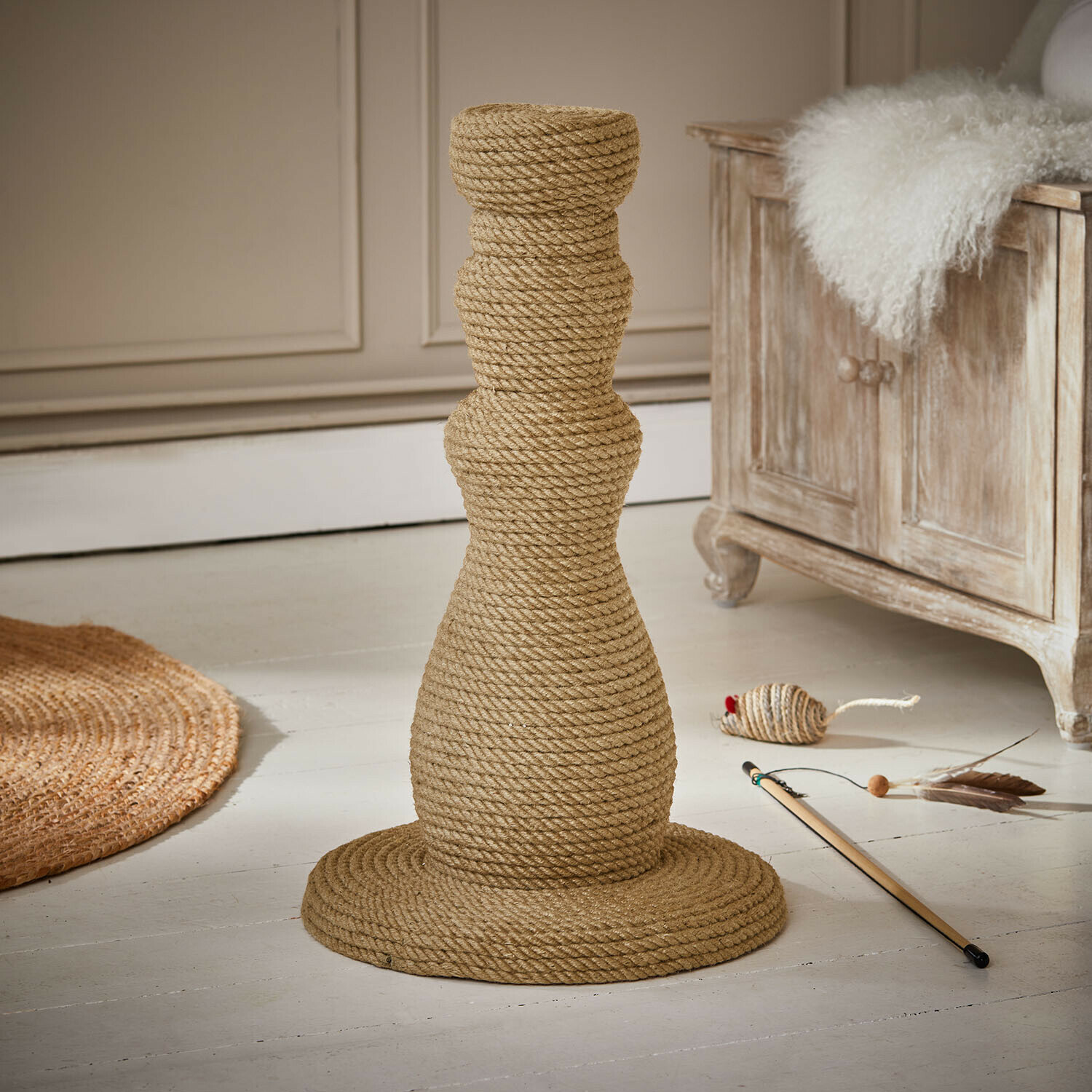 Krabpaal Florévine Kattenspeelkrabpaal van natuurlijk beige touw, duurzaam en stijlvol huisaccessoire