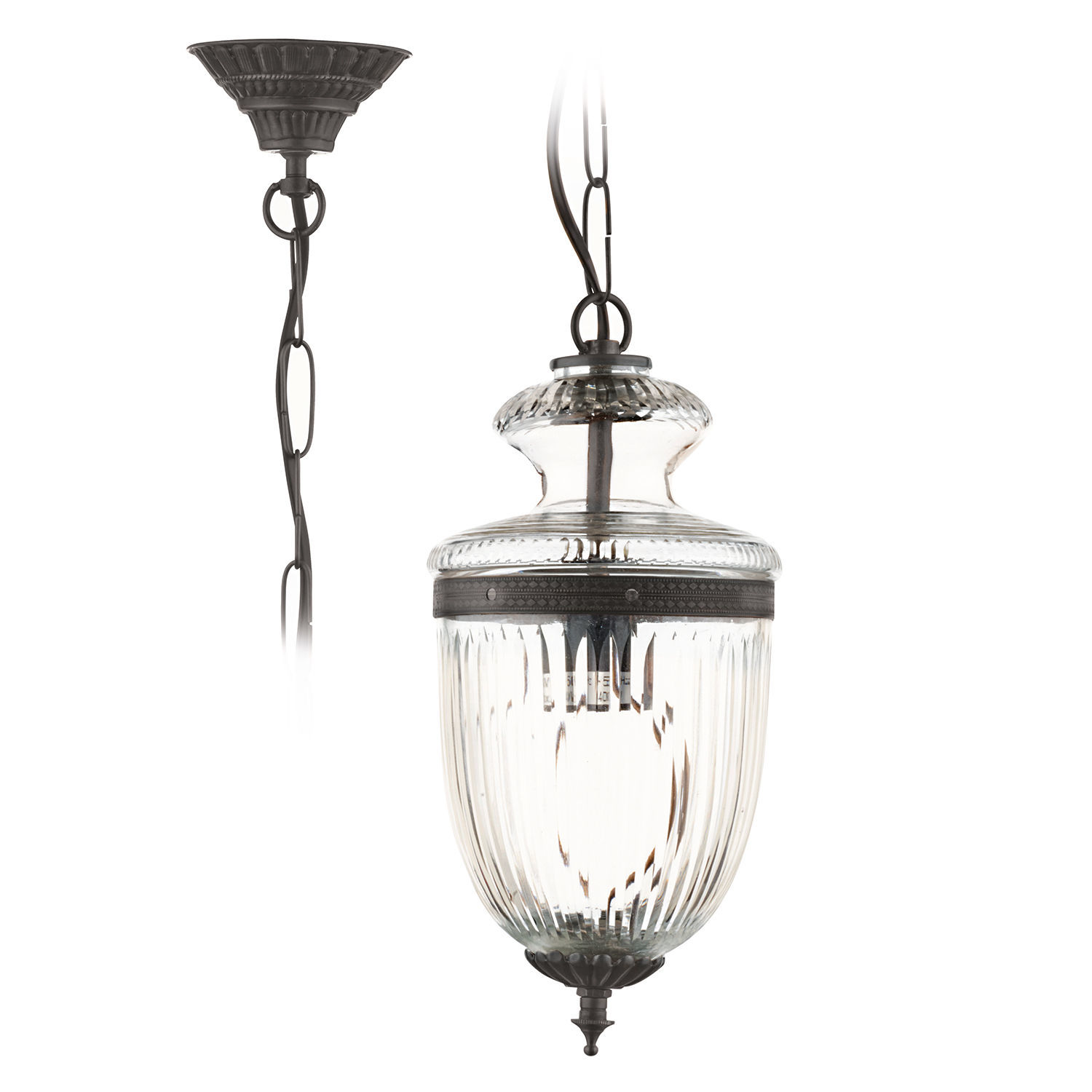 Suspension Marcel Suspension en verre avec éléments métalliques noirs, lampe décorative pour plafond élégante