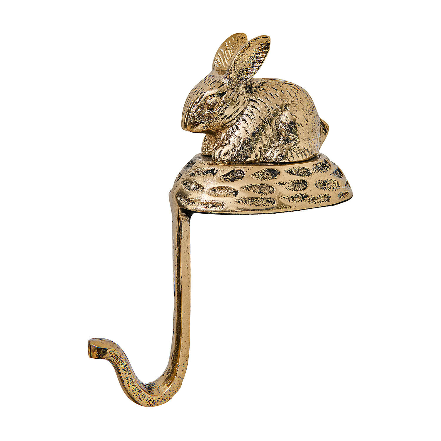 Haak Luneford Gouden metalen haak met konijn decoratie op nest, decoratieve wandhaak