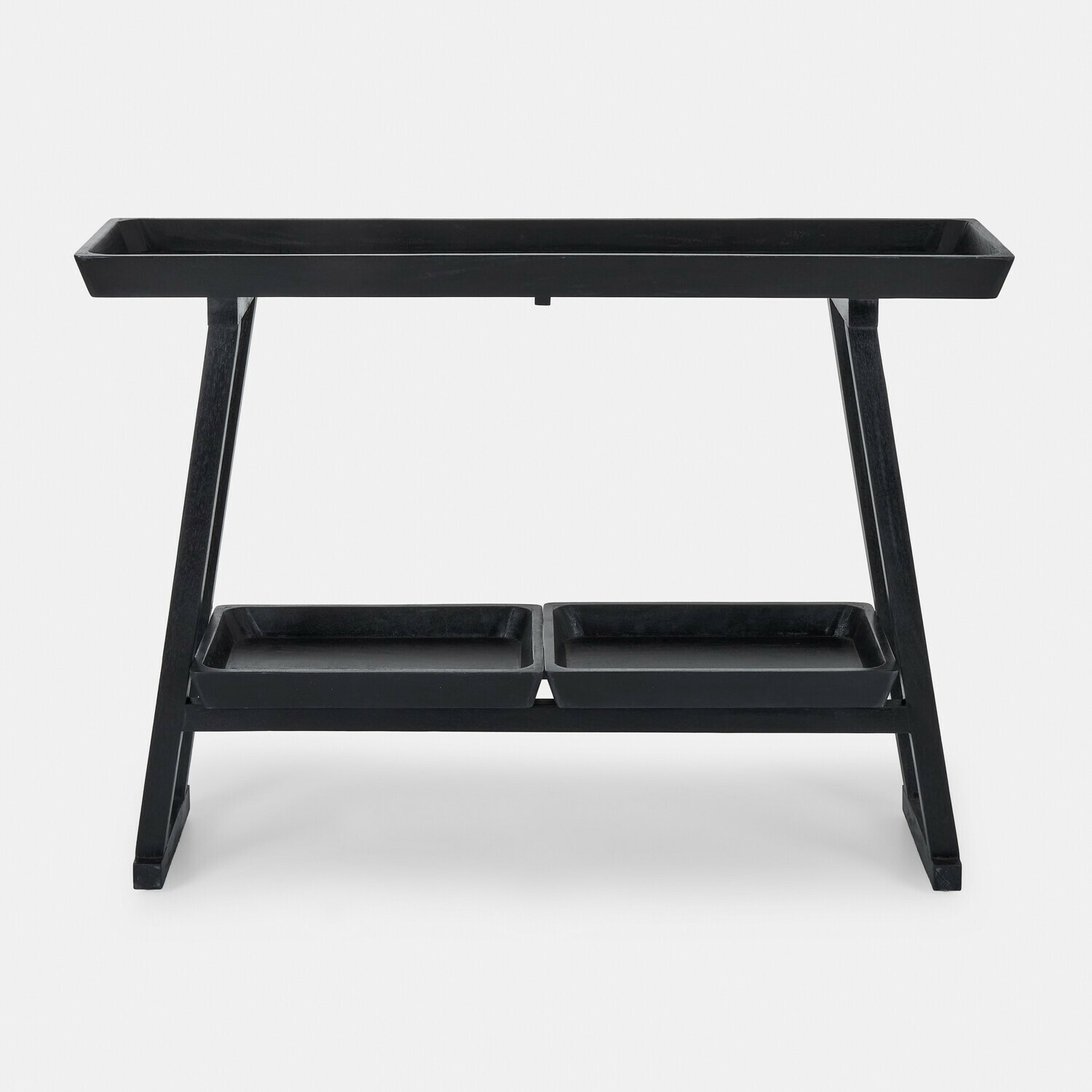 Console Ivywood Support en bois noir avec deux plateaux pour rangement, design minimaliste pour intérieur moderne