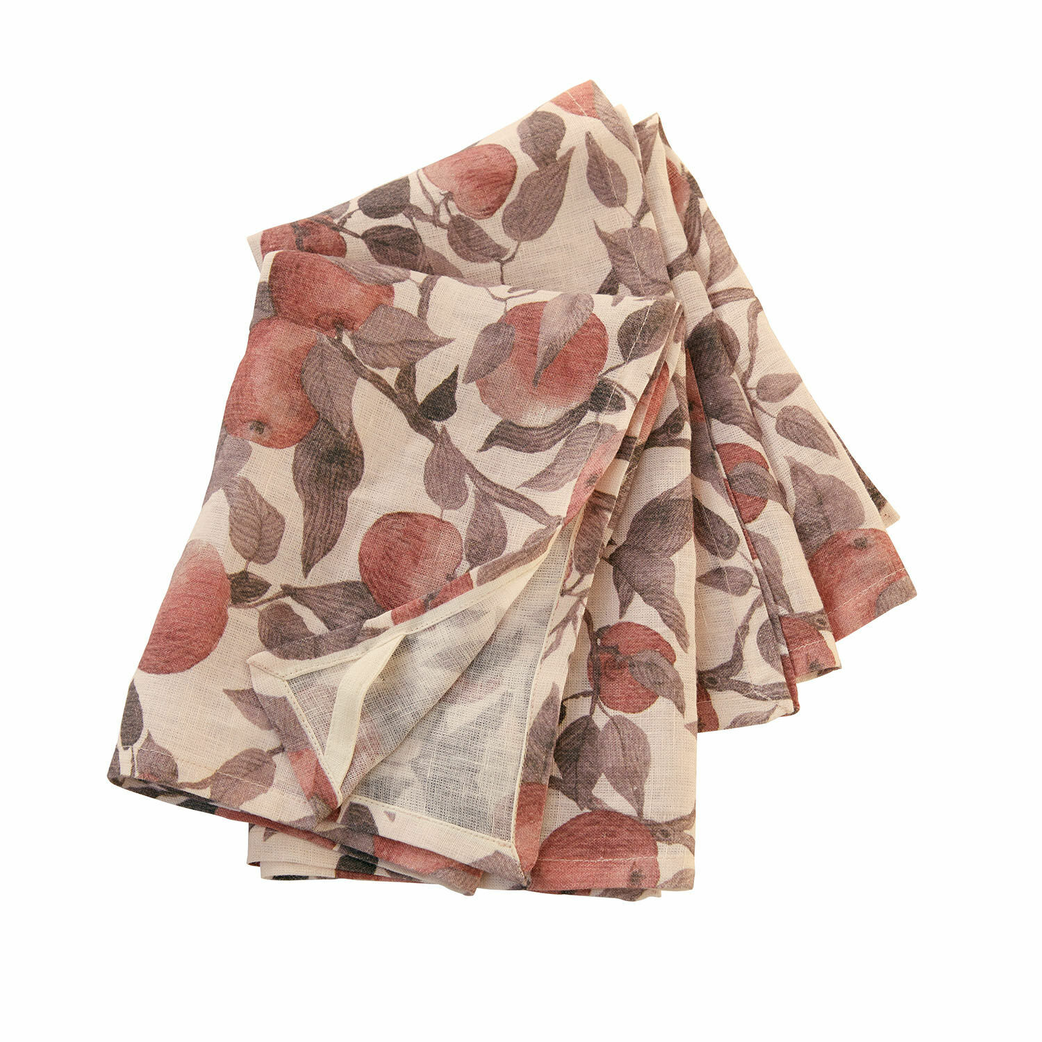 Lot de 2 torchons Zaveline Nappe en lin beige avec motif pommes rouges et feuilles, décoration de table élégante