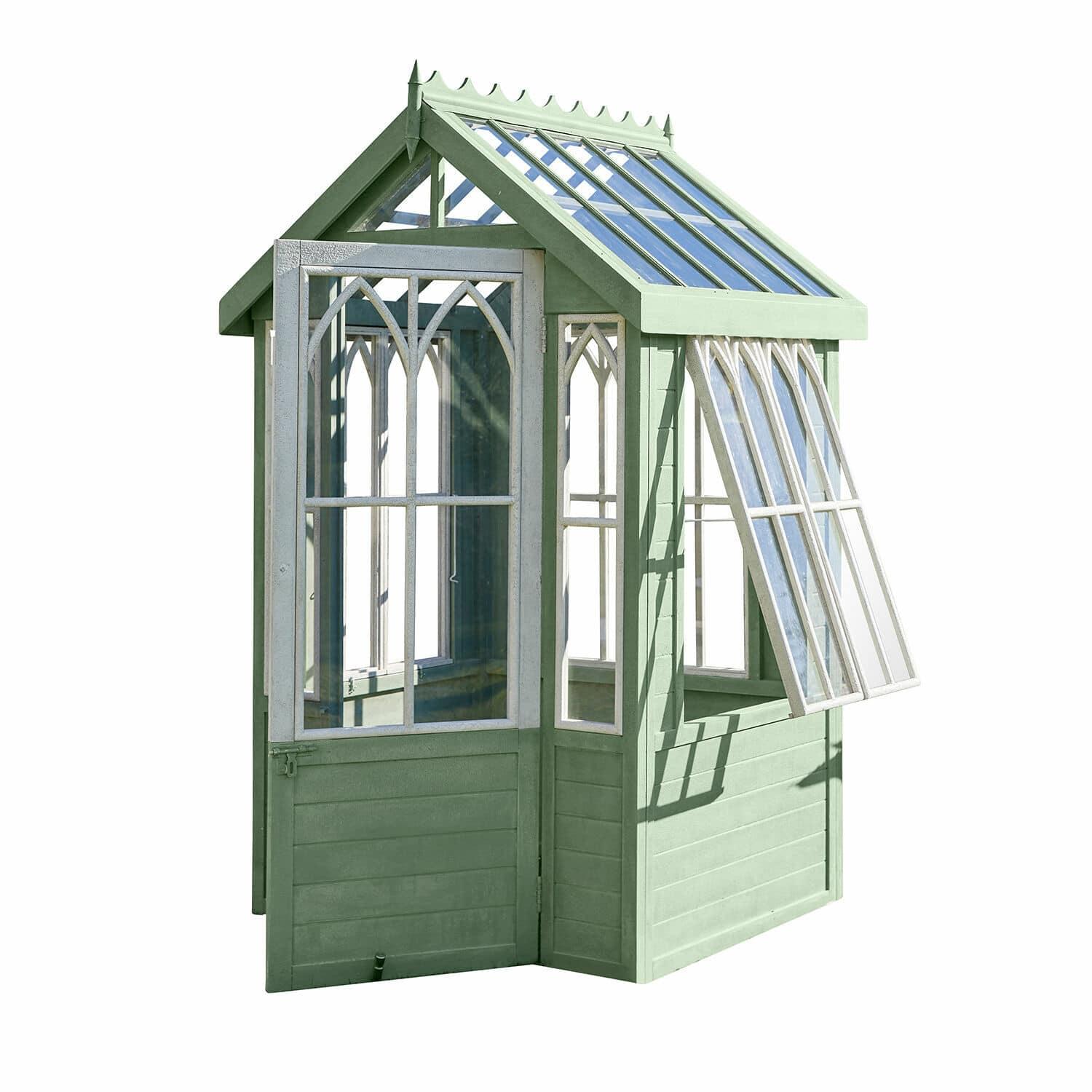 Maisonnette de jardin Anyós Petite serre de jardin en bois vert avec fenêtres blanches et panneau ouvrant
