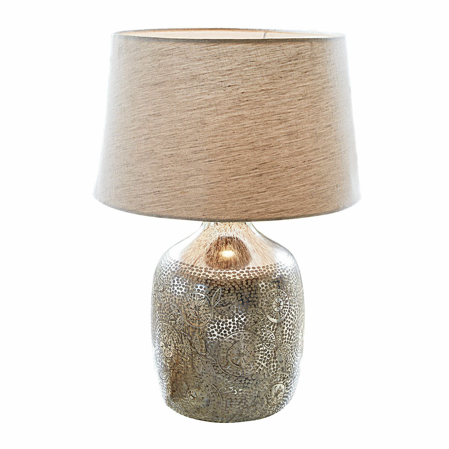 Tafellamp Leonarda Tafellamp met metalen voet in antiek gouden kleur en beige stoffen kap voor sfeerverlichting