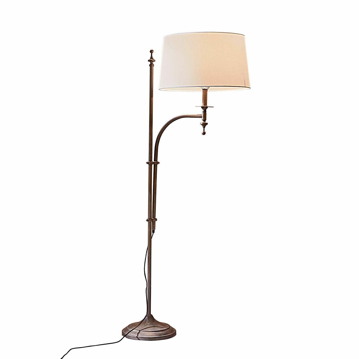 Lampadaire Salvaterre Lampadaire en métal brun avec abat-jour blanc, éclairage élégant pour salon moderne