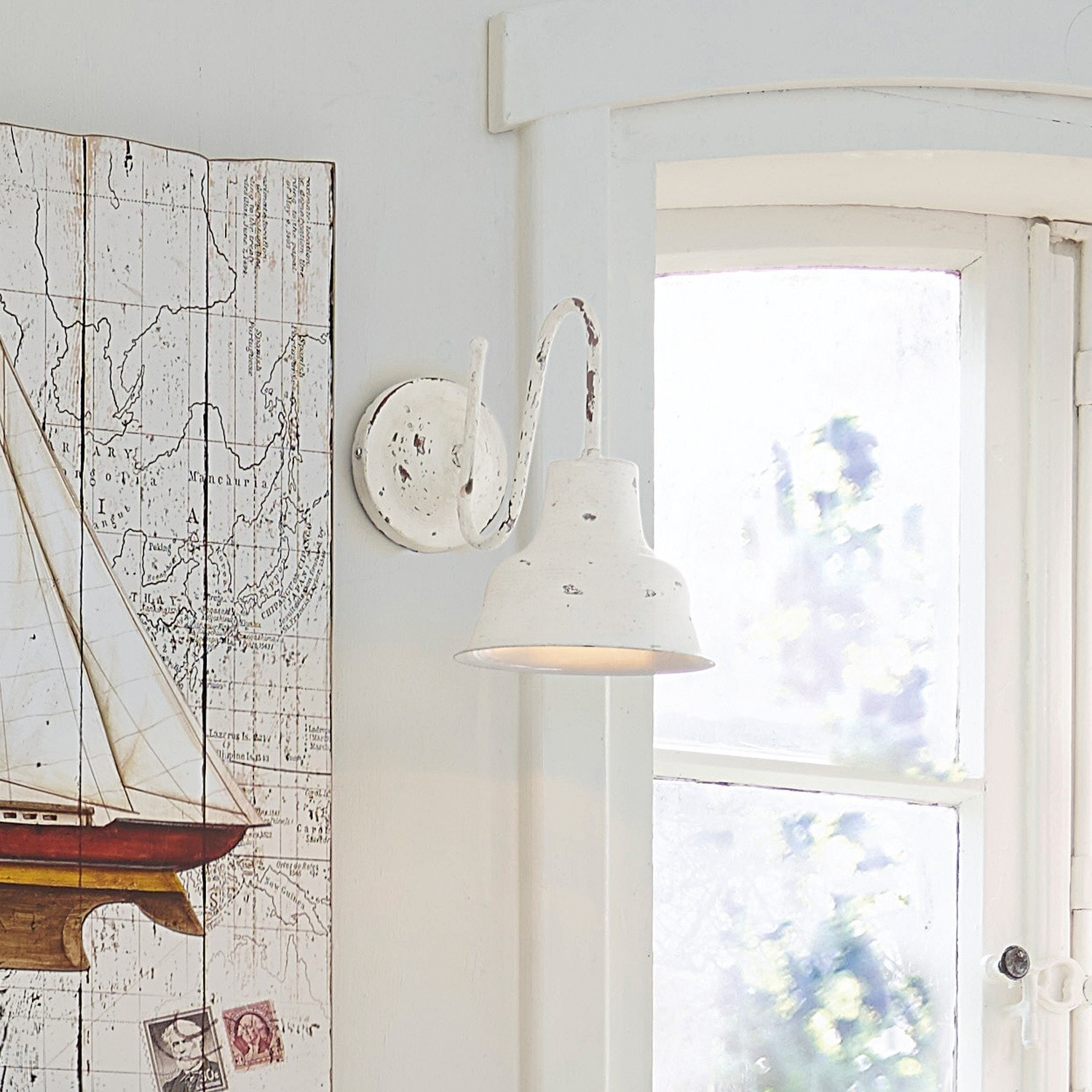 Wandlamp Sidney Witte metalen wandlamp met verweerde vintage look voor sfeervolle binnenverlichting