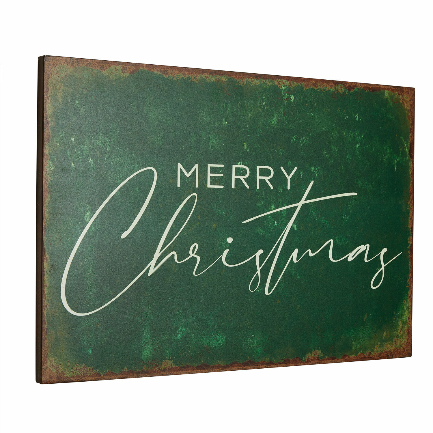 Plaque décorative Farisha Décoration murale en métal vert avec inscription Merry Christmas pour Noël