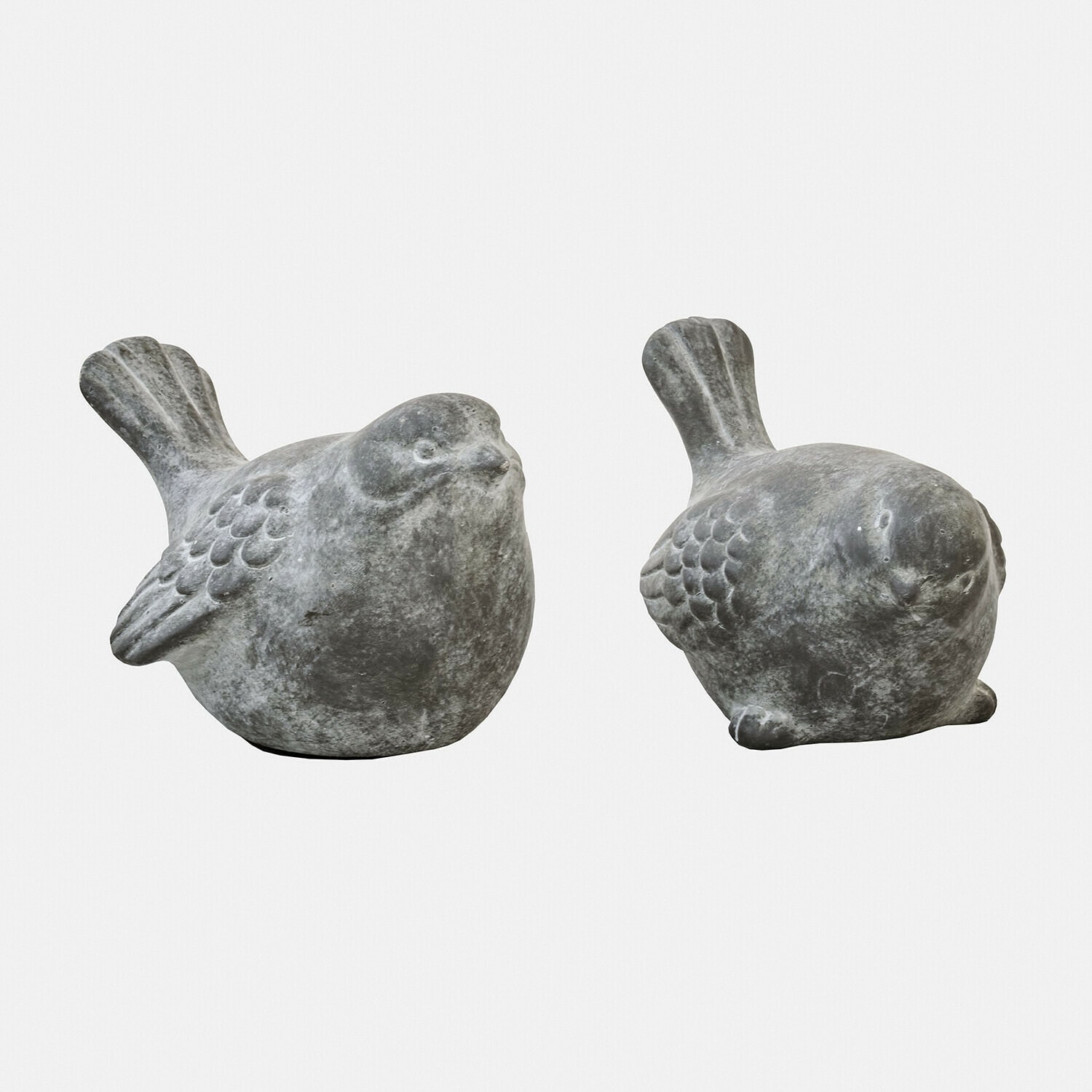 Lot de 2 oiseaux décoratifs Haldoríe Deux figurines d'oiseaux décoratives en pierre grise à texture mate pour jardin ou intérieur