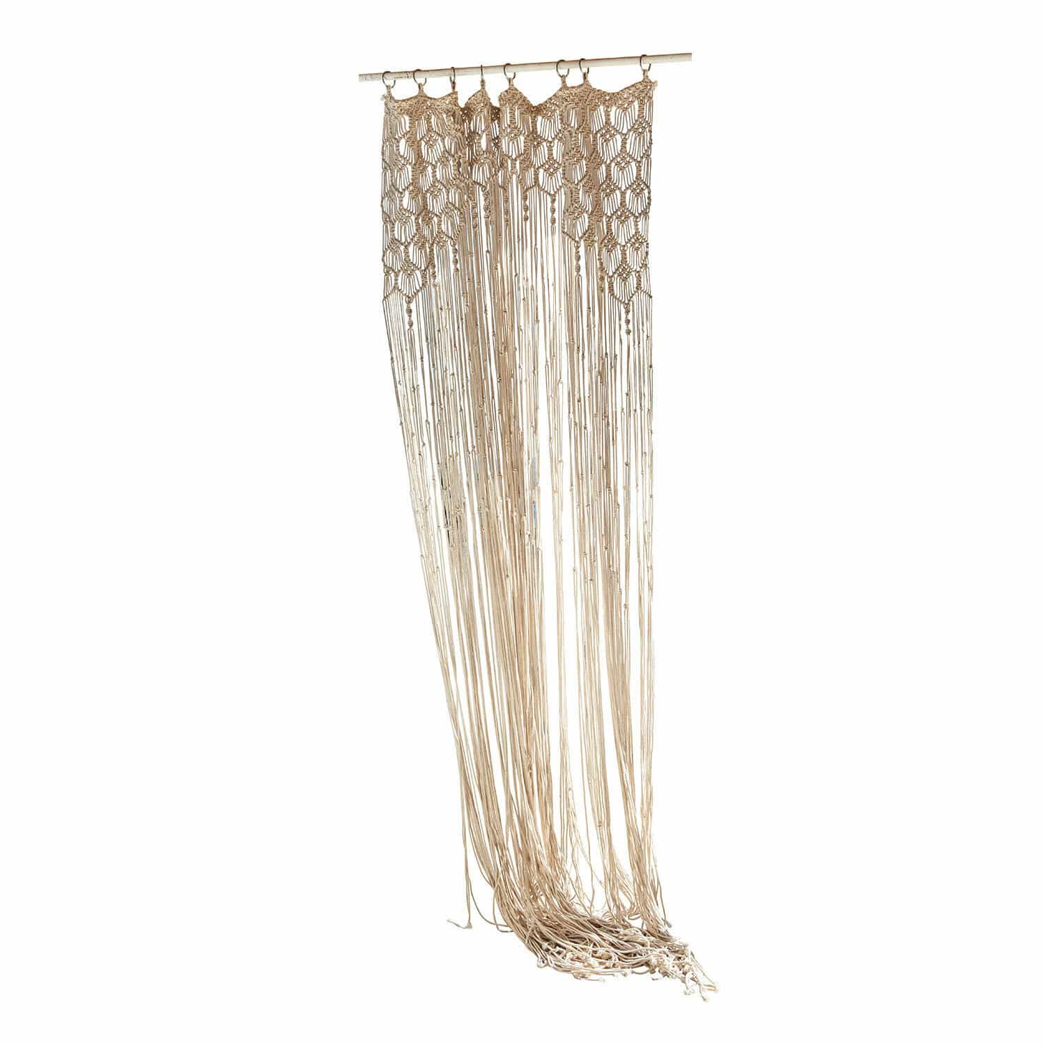 Gordijn Manville Beige katoenen macramé wanddecoratie met lange franjes voor aan de muur