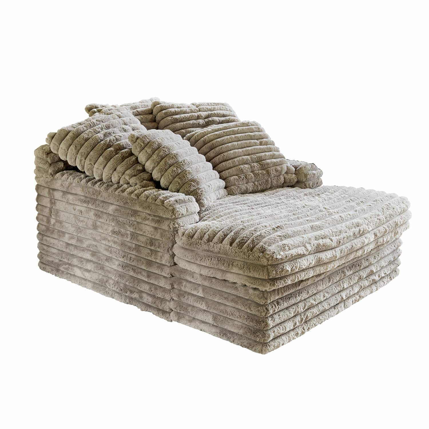 Chaise longue Woodminster Canapé beige en peluche douce avec coussins, meuble moderne confortable pour salon