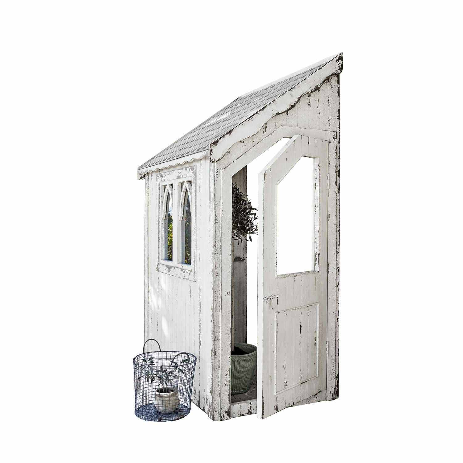 Maisonnette de jardin Lettret Petite maison de jardin en bois blanc avec fenêtres vitrées et porte ouverte, style rustique