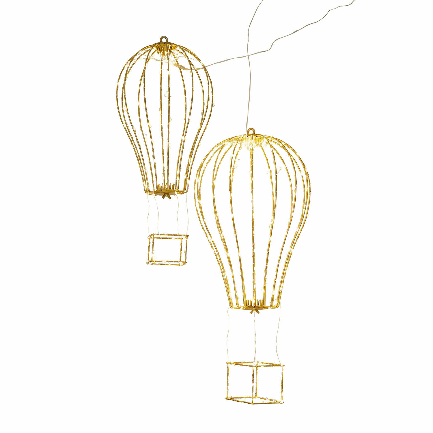 Lot de 2 montgolfières à LED Bylle Lanterne décorative en forme de montgolfière en métal doré avec éclairage LED pour décoration intérieure