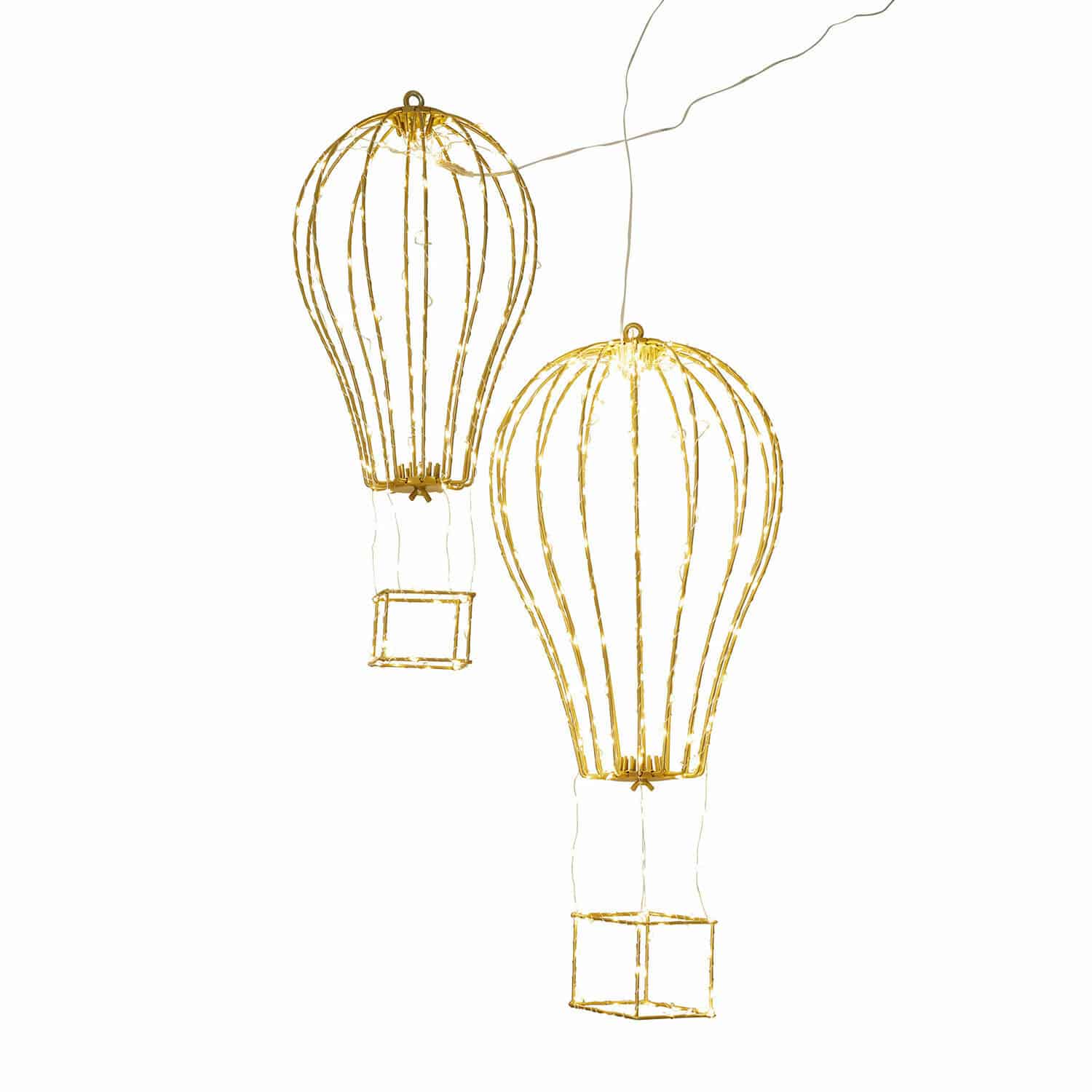Ledluchtballon set van 2 Bylle Decoratieve lantaarns in de vorm van luchtballonnen van gouden metalen frame met LED-verlichting