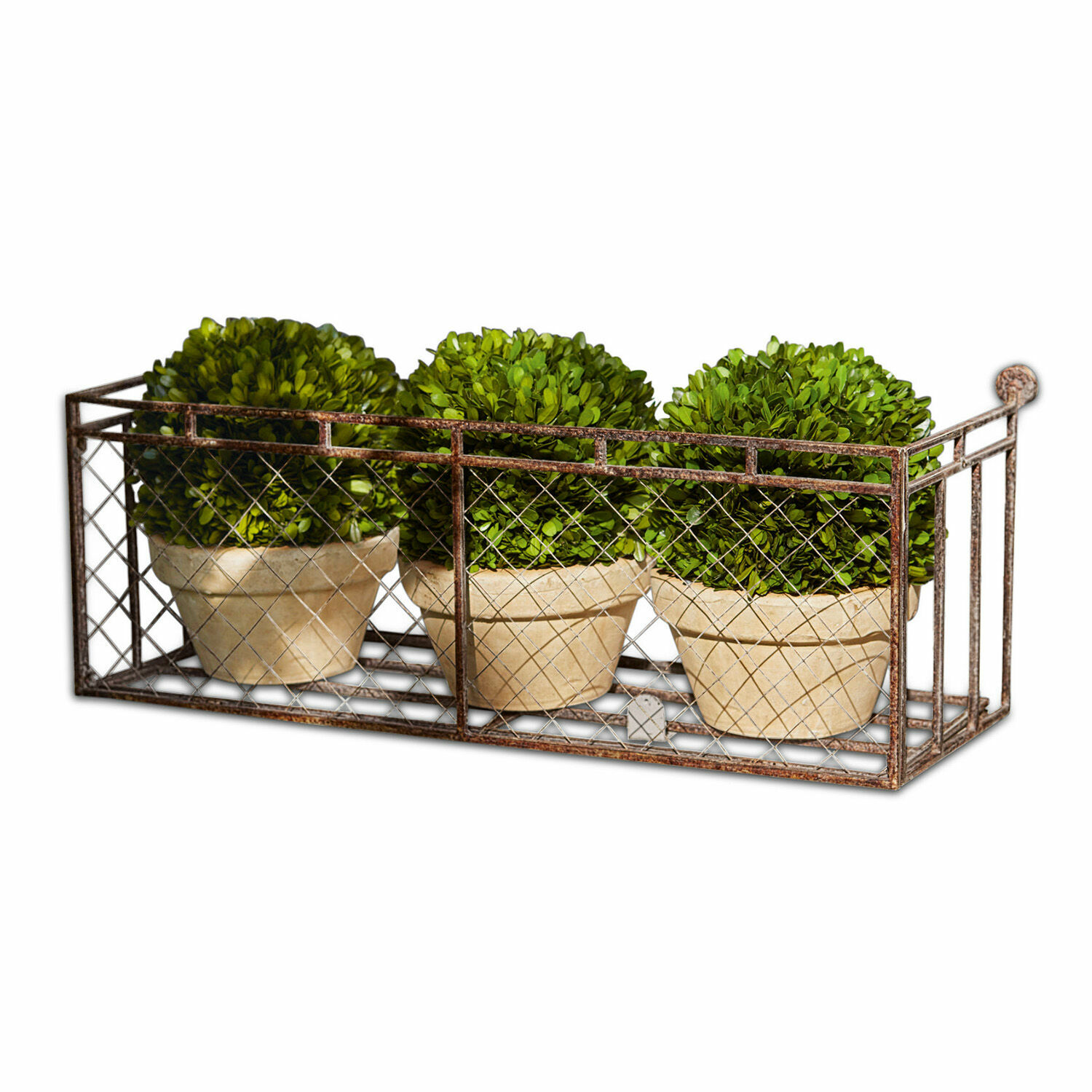 Jardinière Edington Panier en métal avec trois pots de fleurs verts, décoration intérieure et extérieure