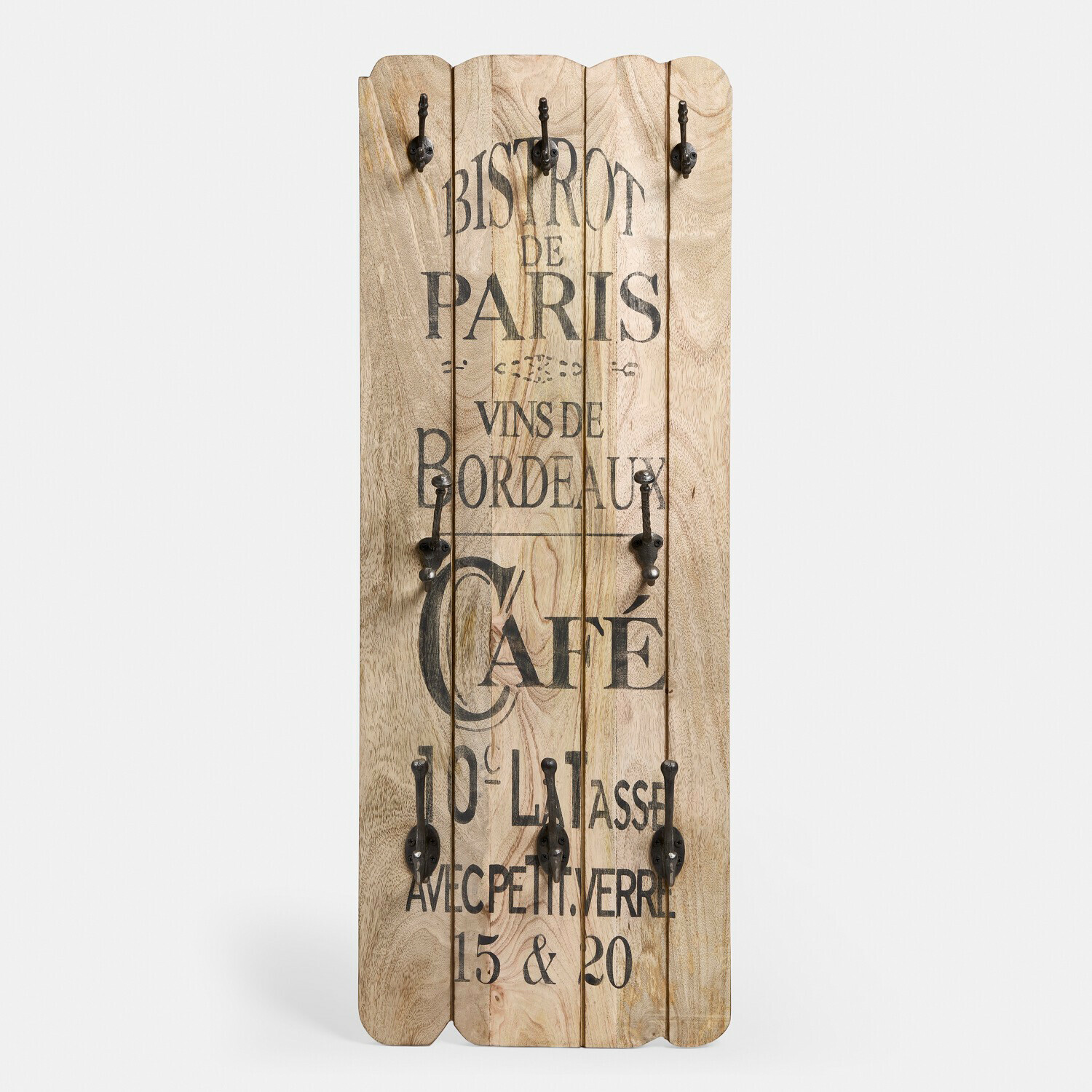 Portemanteau Frélomane Porte-manteau mural en bois clair avec crochets en métal noir et inscription française vintage