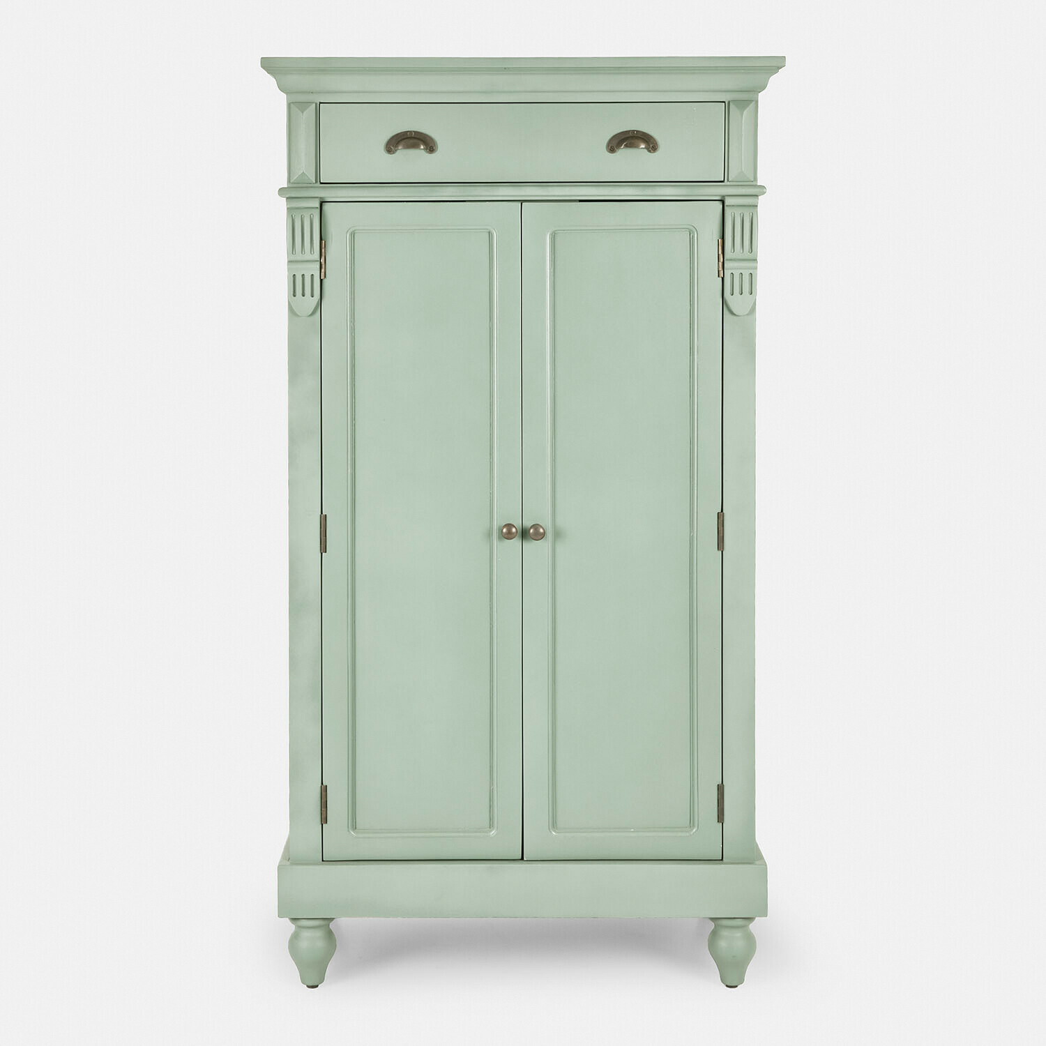 Armoire Starino en bois vert avec deux portes et un tiroir, meuble de rangement élégant