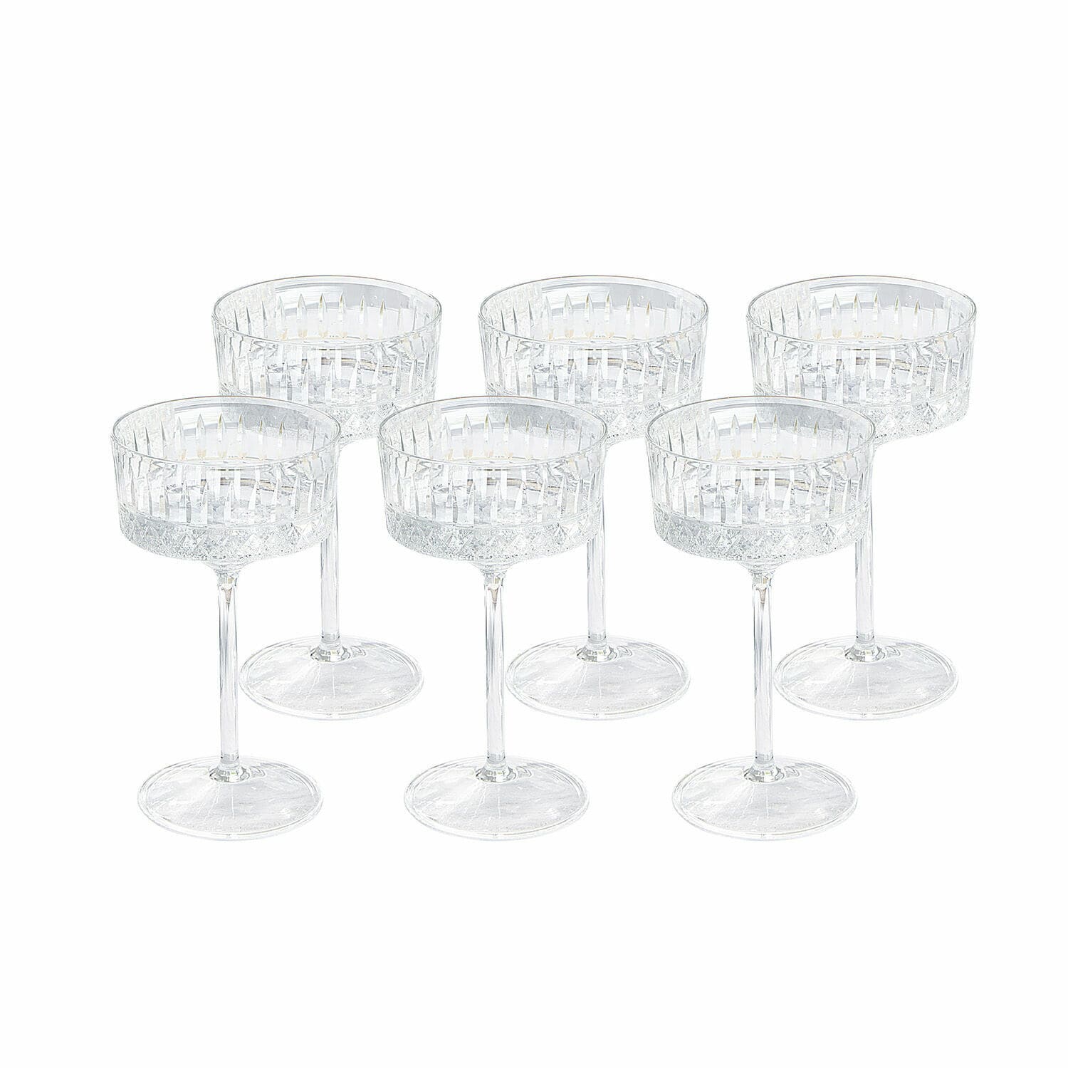 Lot de 6 coupes Deion Ensemble de six coupes à champagne en cristal transparent avec motif décoratif élégant